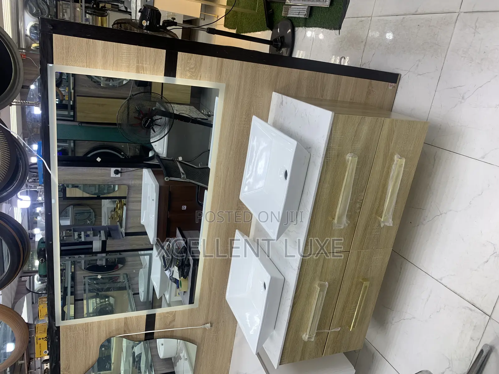 Double Bowl Cabinet Wash Hand Basin With Led Mirror