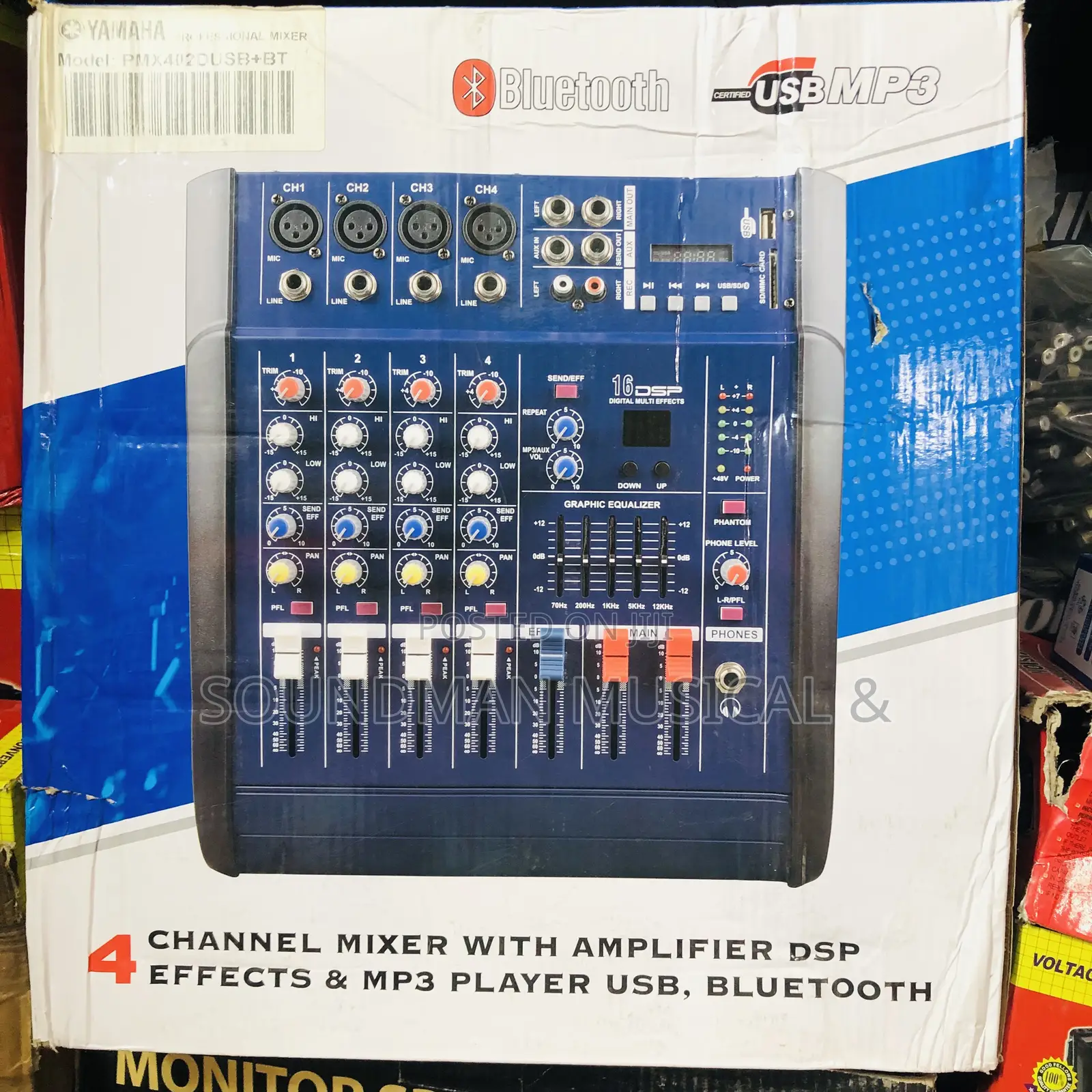 Yamaha Professional 4 Channel Mixer With Bluetooth and Usb Pmx402d