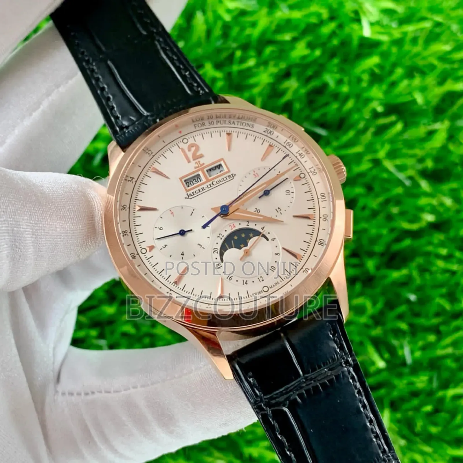 Original Jaeger-Lecoultre Black Genuine Leather Strap Watch