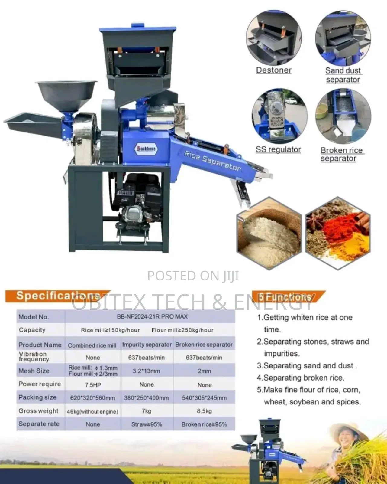 5-in-1 Rice Milling Machine (250kg/Hr)