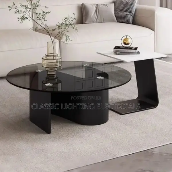Modern Minimalist Coffee Table, Black Tempered Glass Living