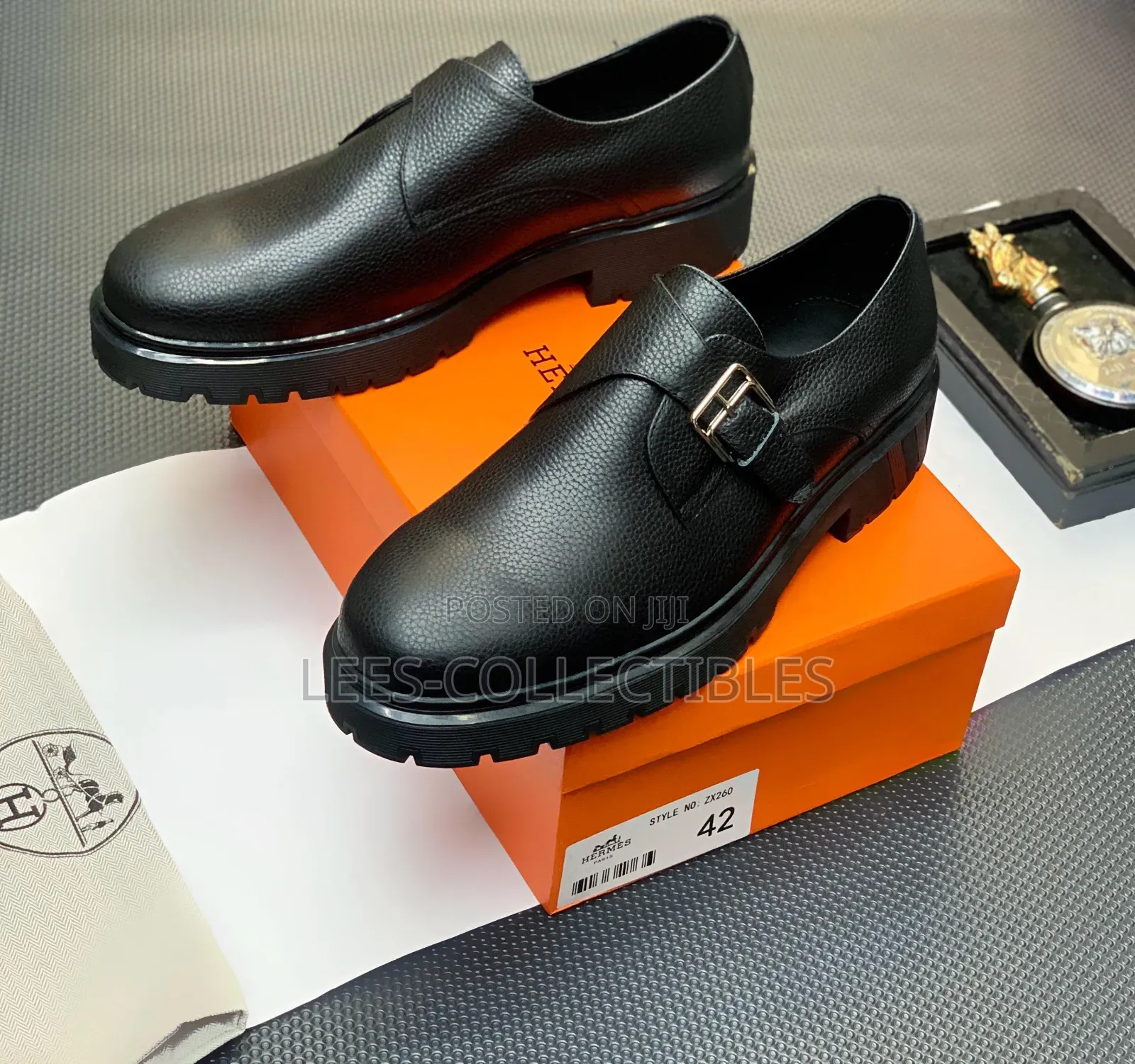 Quality Hermes Side Buckle Rough Leather Shoes