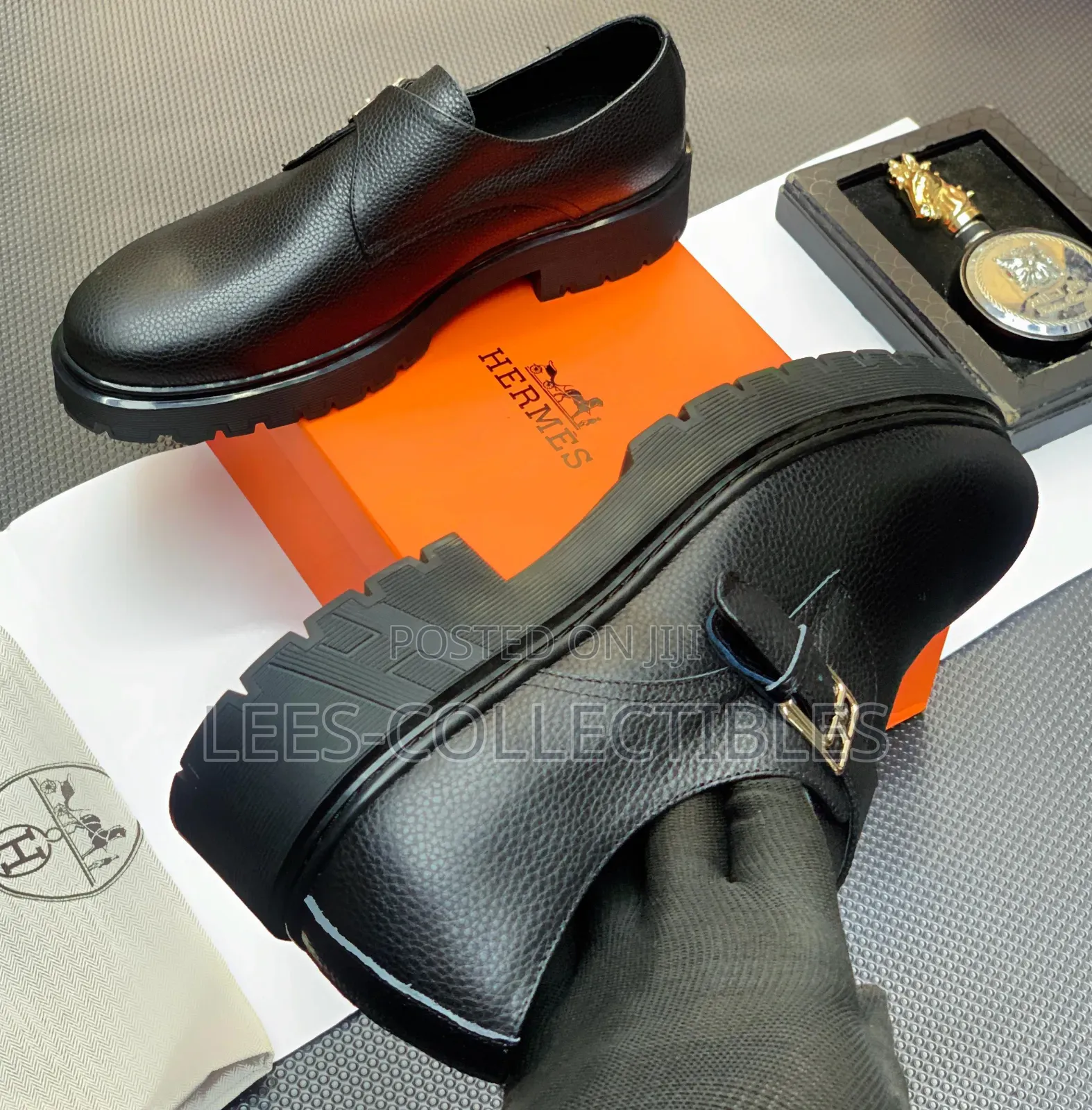Quality Hermes Side Buckle Rough Leather Shoes