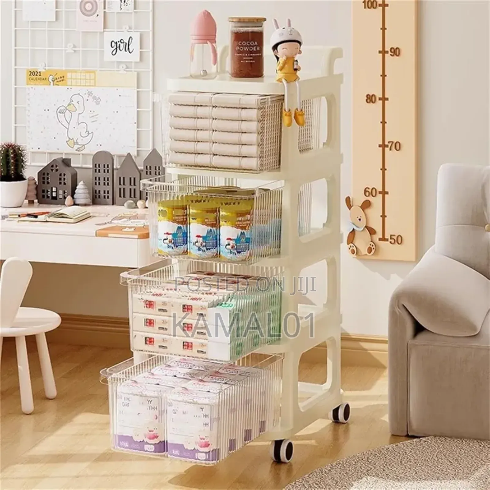 Baby Drawer Storage Cart, 4 Layer Rolling Storage Cart