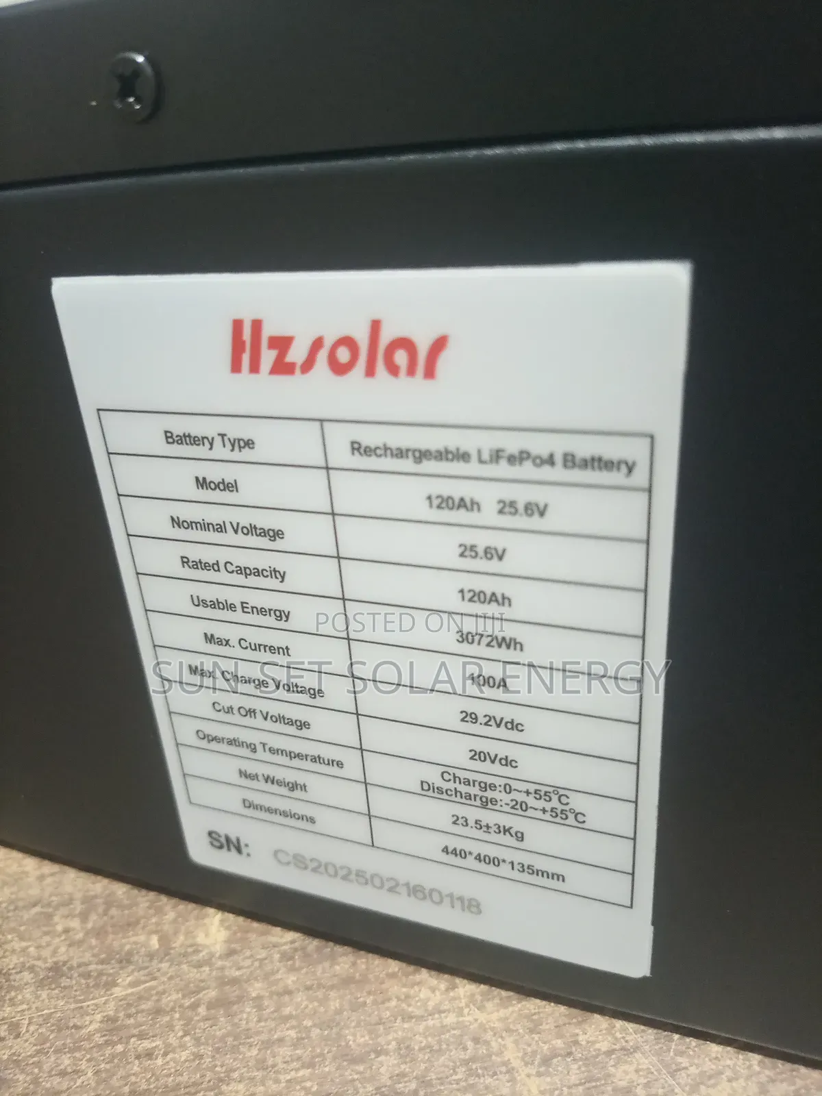 Hzsolar Lithium Battery 3.5kwh 120ah 25.6v 5yrs Warranty