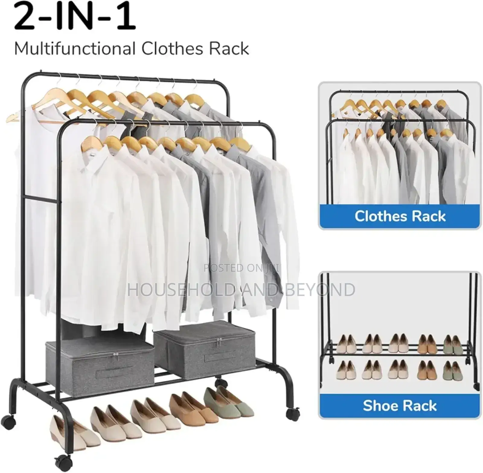 35kg Double Pole Cloth Hanger With Shoe Rack (With Wheels)