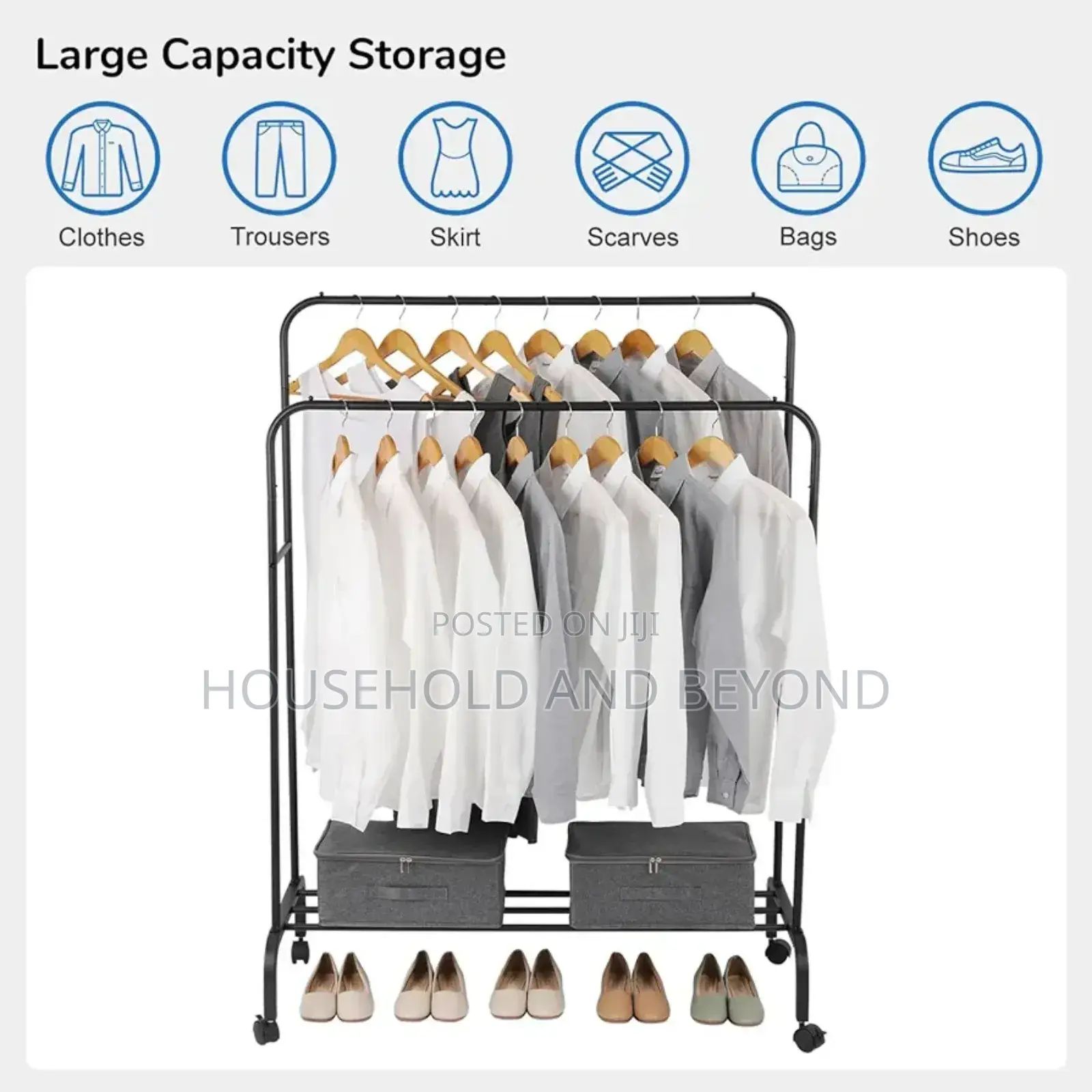 35kg Double Pole Cloth Hanger With Shoe Rack (With Wheels)