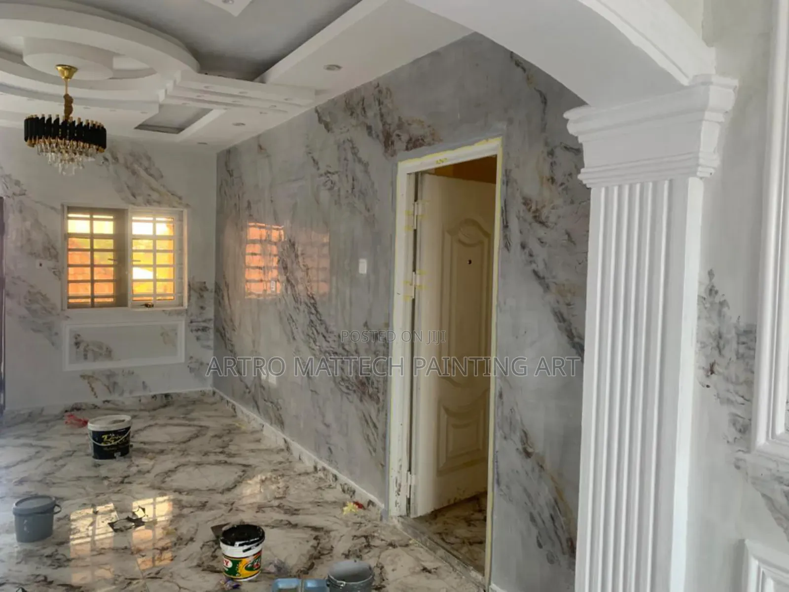 Stucco Application/Glassy Walls Decor