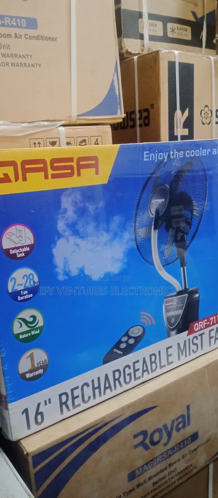 16" Qasa Rechargeable Mist Water Fan, Black Color, 5 Blade