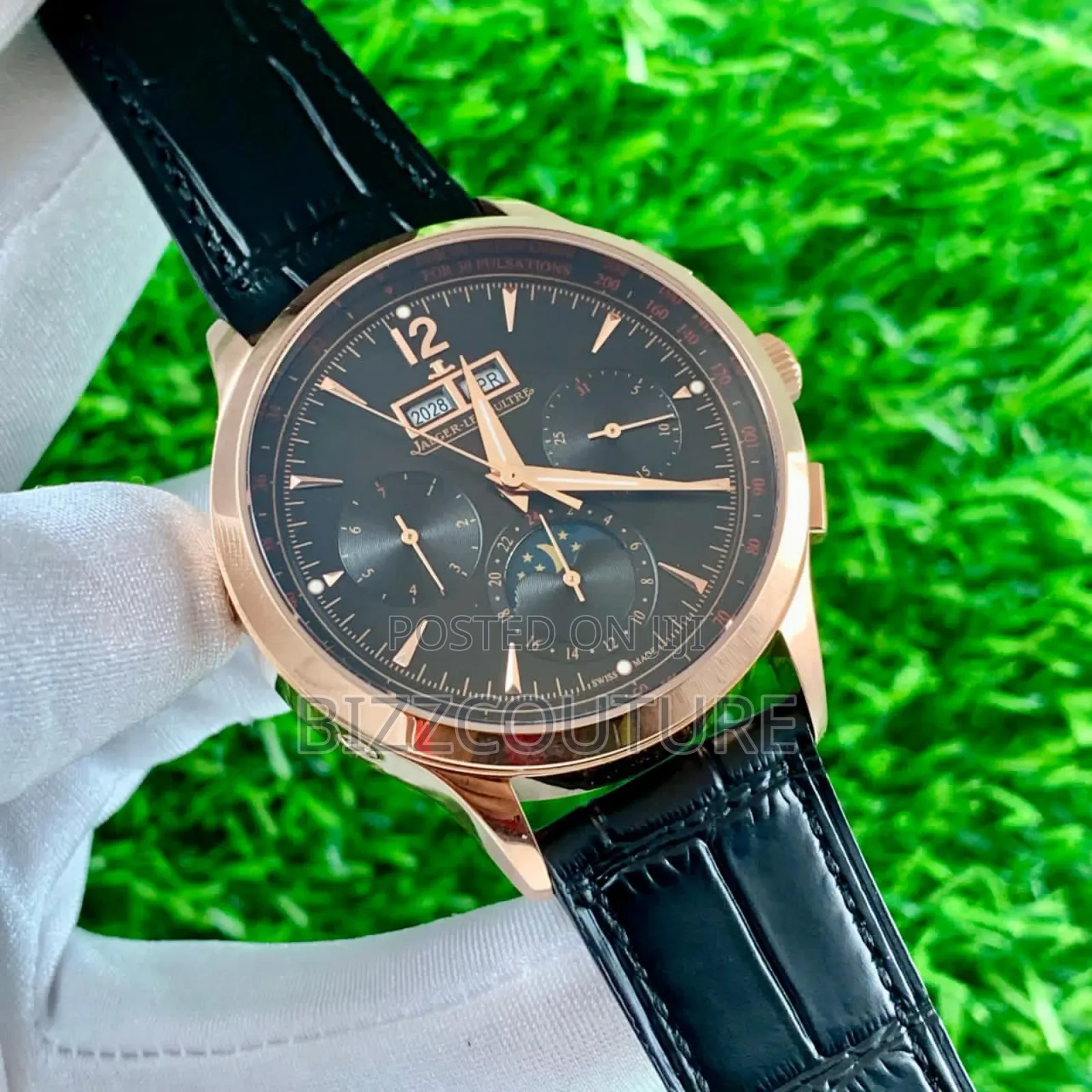 Original Jaeger-Lecoultre Black Genuine Leather Strap Watch