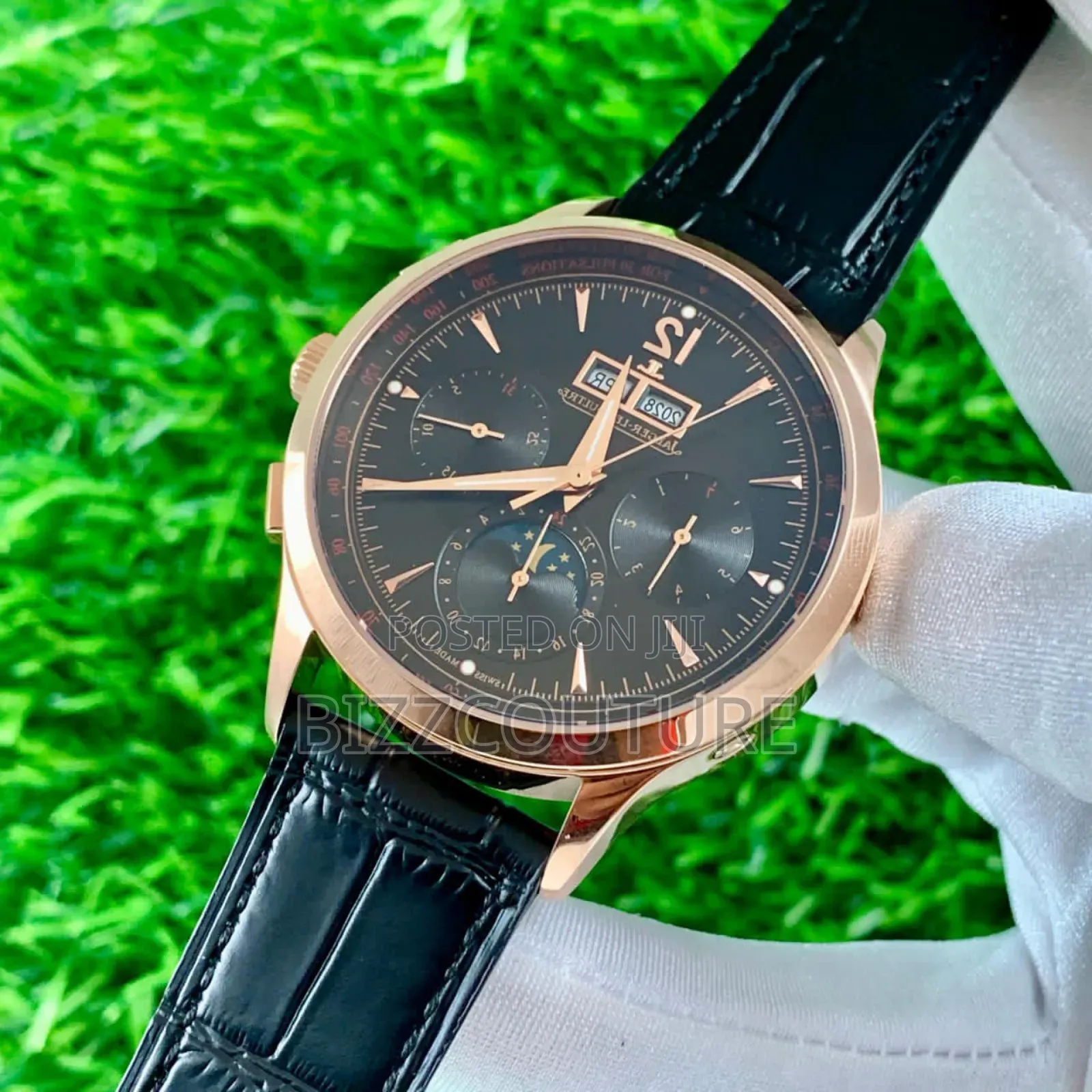 Original Jaeger-Lecoultre Black Genuine Leather Strap Watch