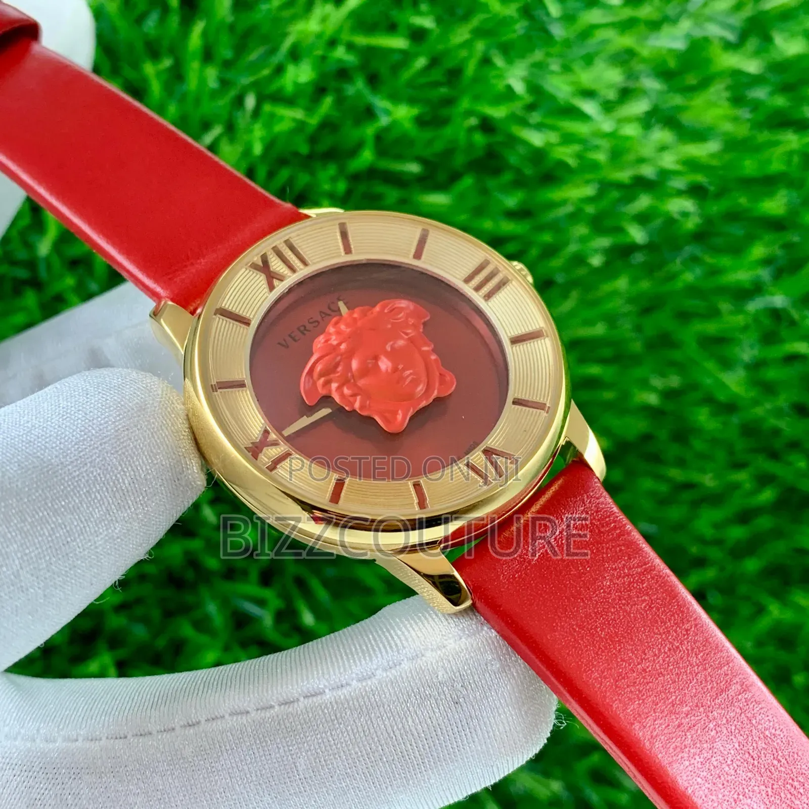 Original Versace Women's Red Genuine Leather Strap Watch
