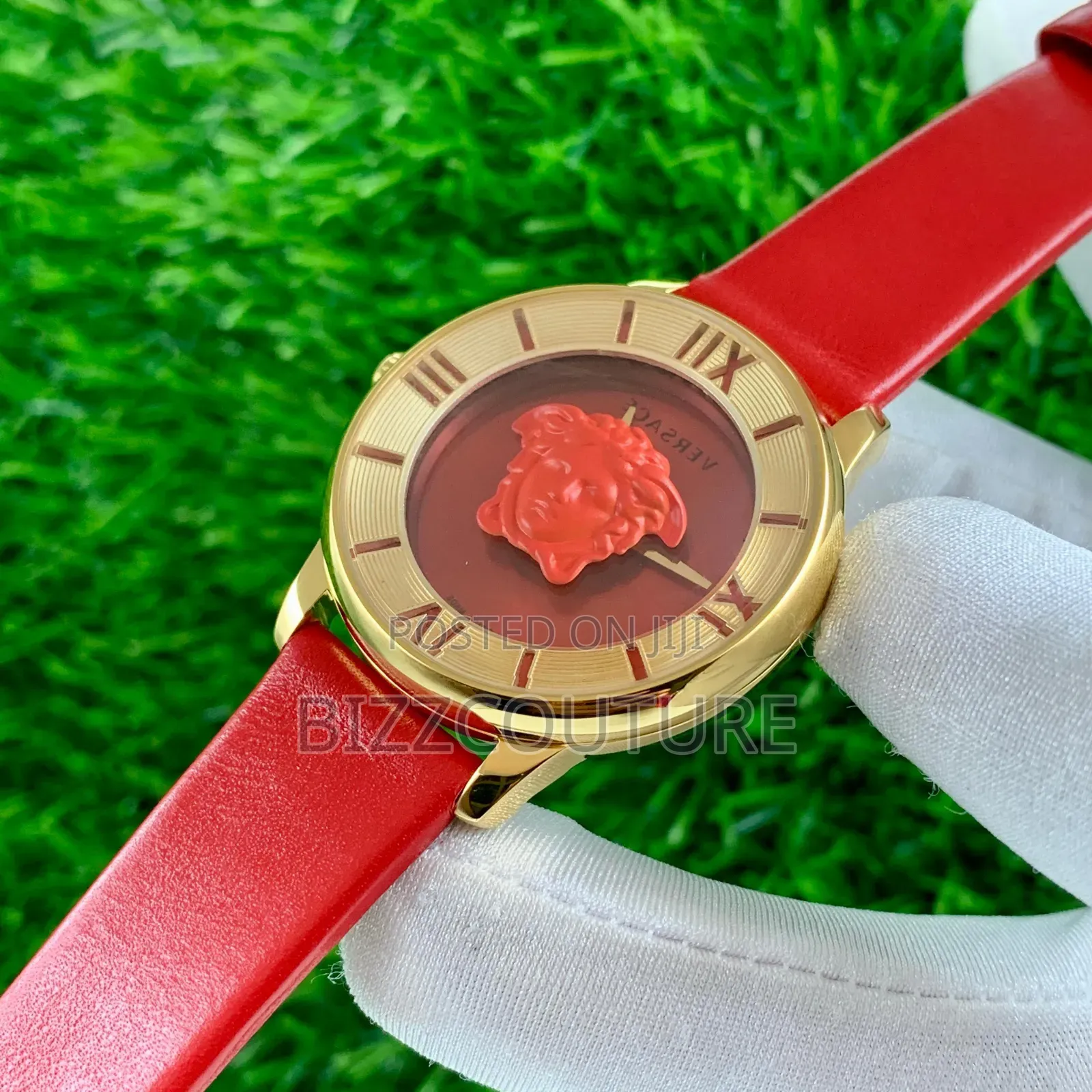 Original Versace Women's Red Genuine Leather Strap Watch