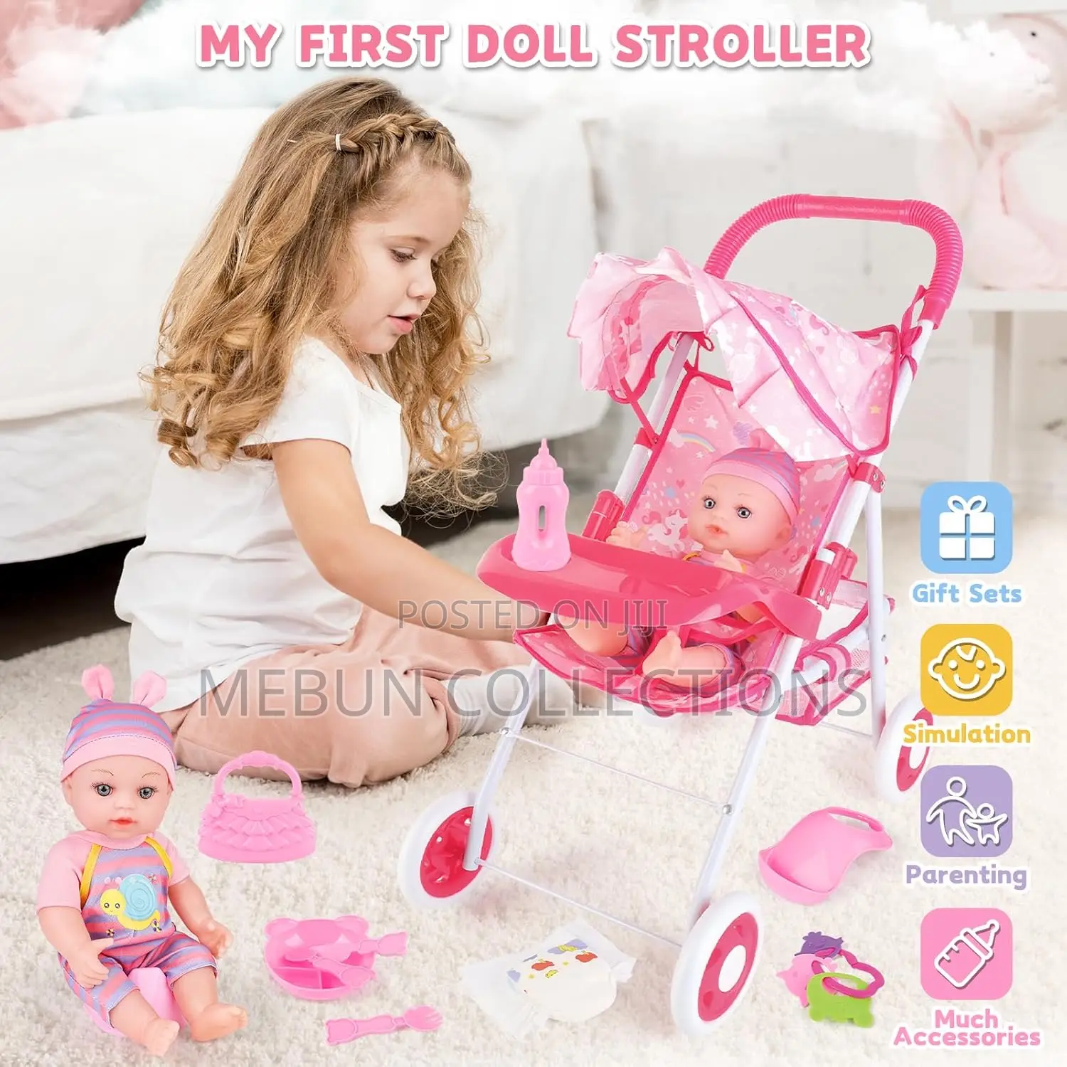 Kids Doll With Stroller and Accessories