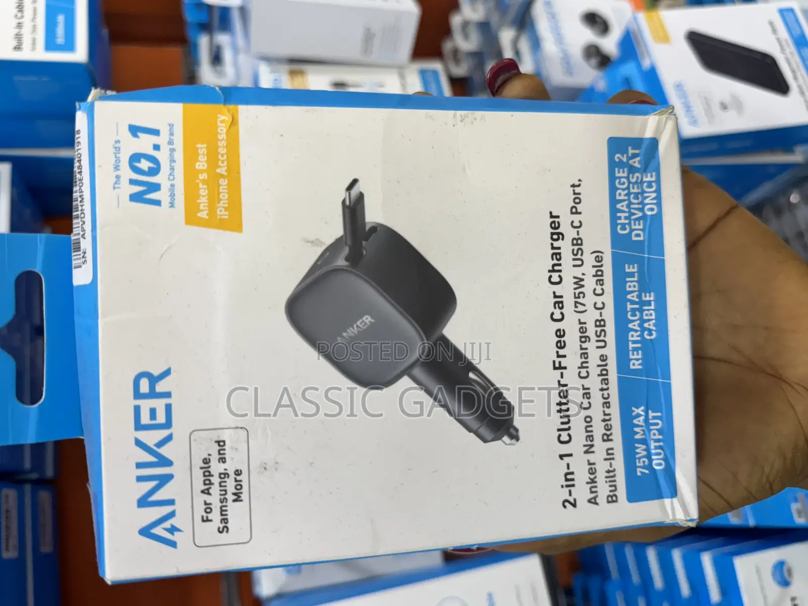 Anker 2 in 1 Nano 75w Retractable Car Charger