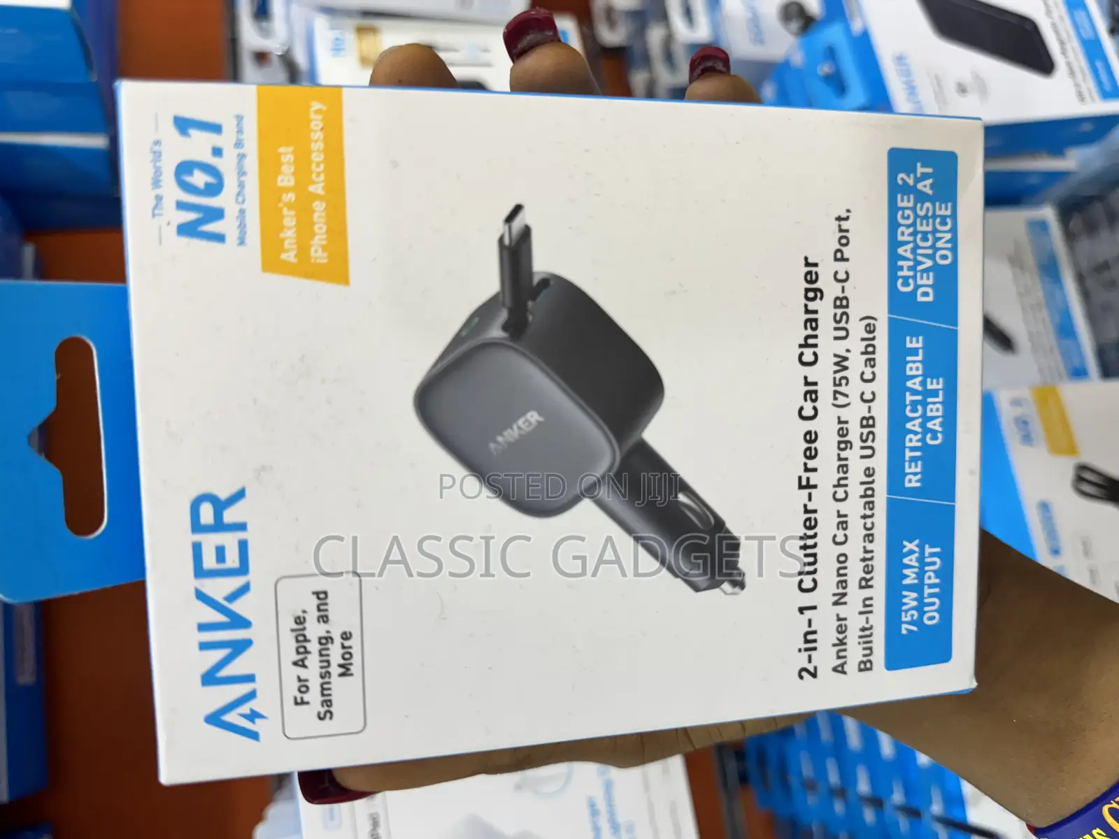 Anker 2 in 1 Nano 75w Retractable Car Charger
