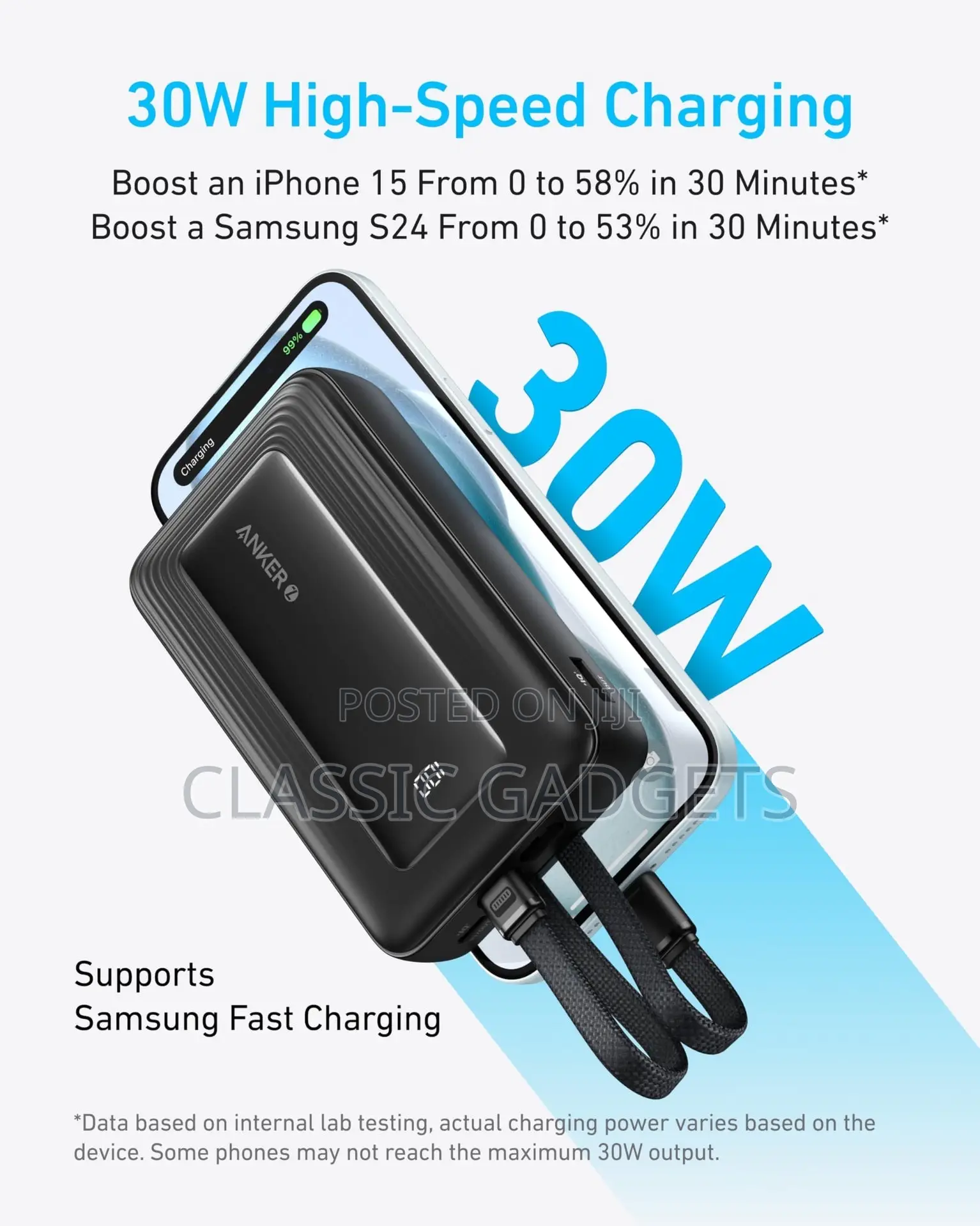 Anker Zolo Built-in Usb-C / Lightning Cable Powerbank