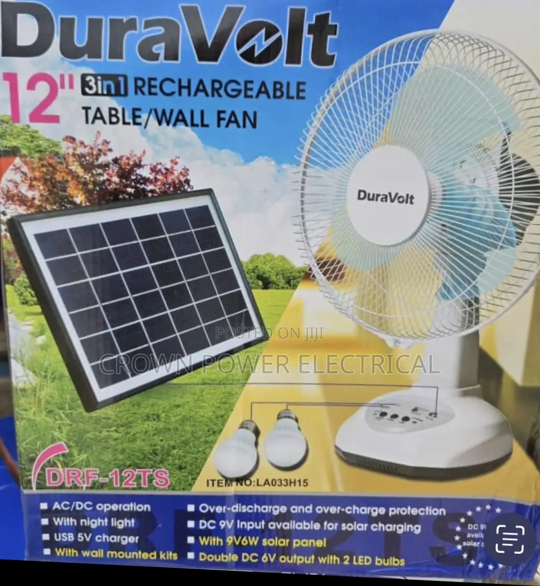 12”Rechargeable Table and Wall Fan With Solar Panel