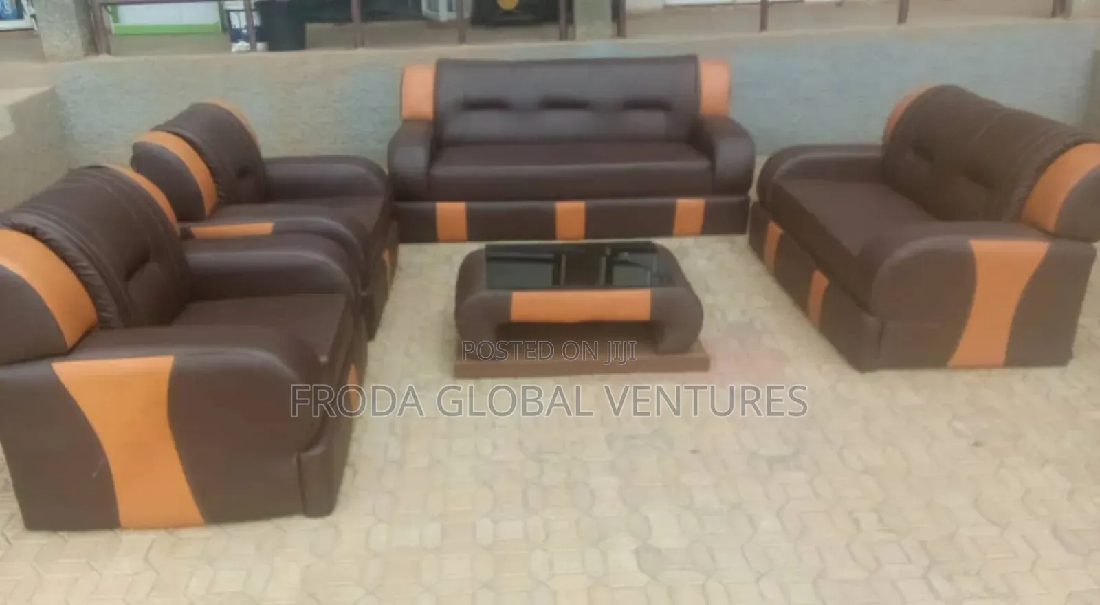 7 Seaters Sofa Chairs With Table. Leather Couches