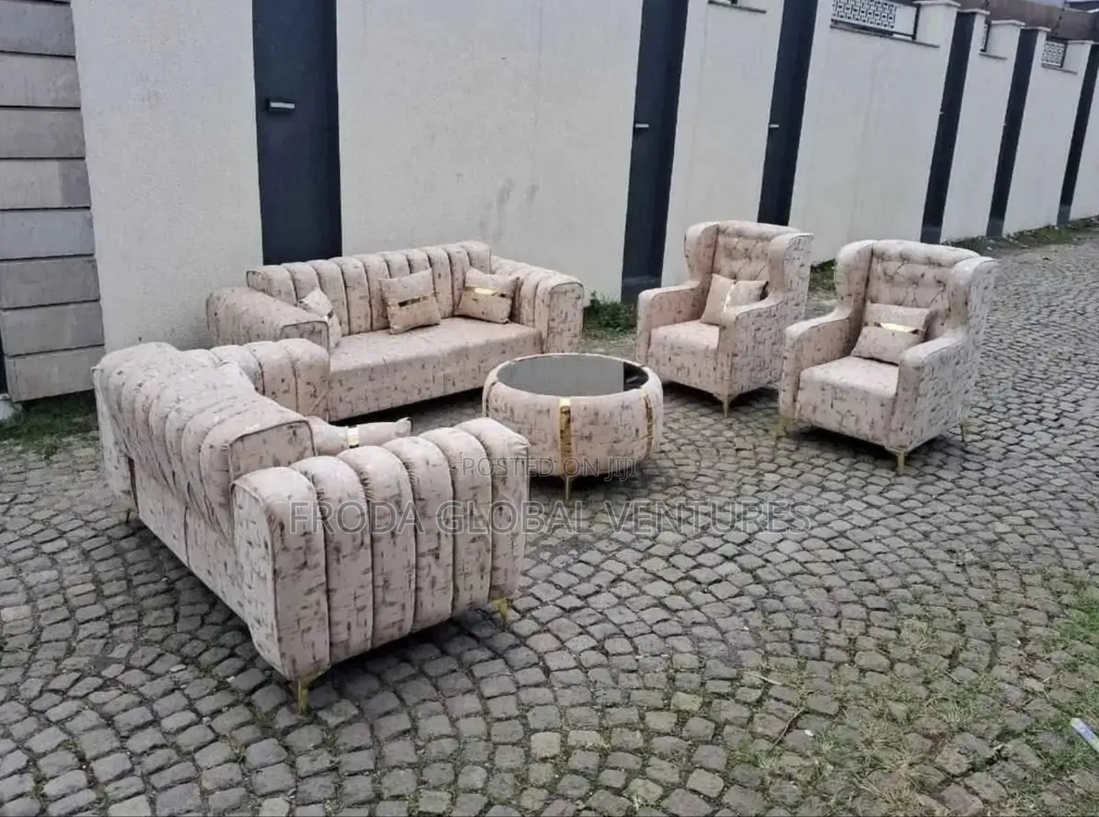 7 Seaters Sofa Chair and Table. Fabric Couch