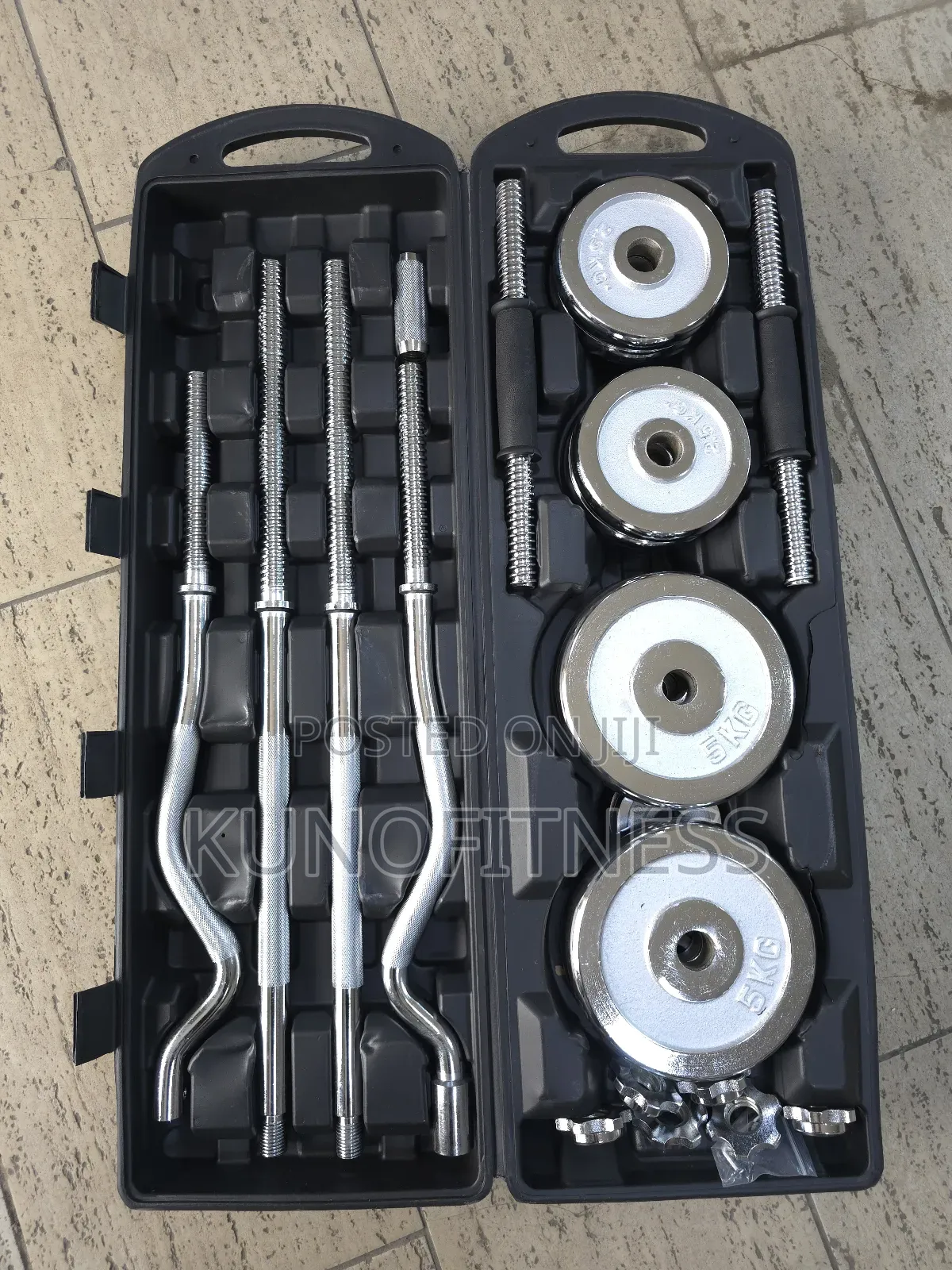 55kg Chrome Barbell and Dumbll Set 4in1