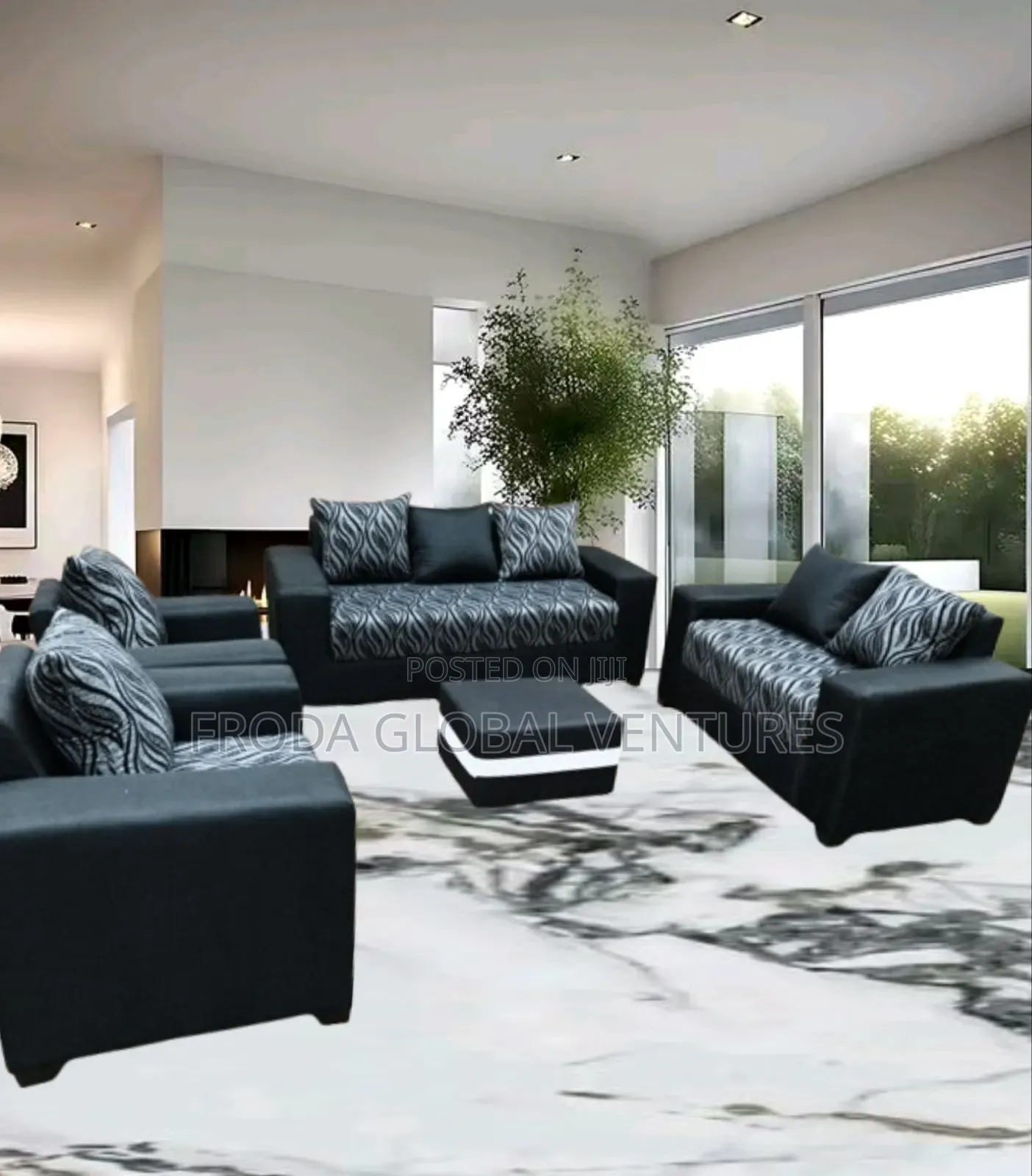 7seaters Sofa Chairs With Table. Fabric Set of Couches. Ebc1