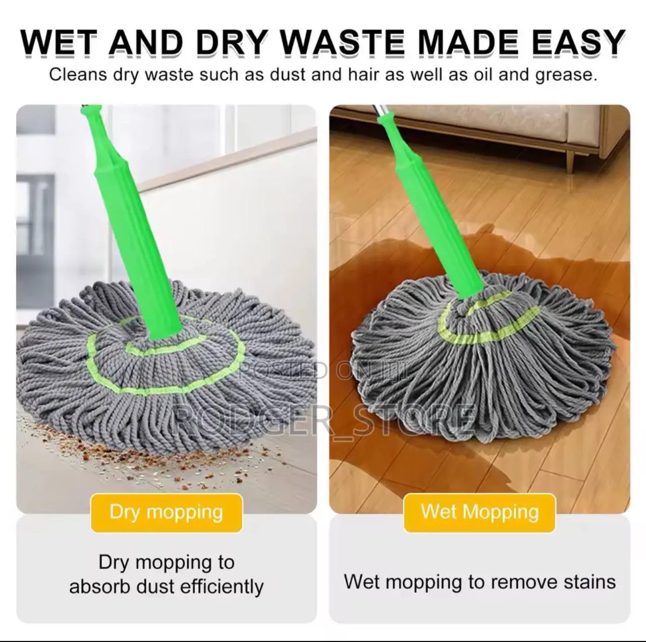 Ands-Free Rotating Two-in-One Self-Twisting Mop