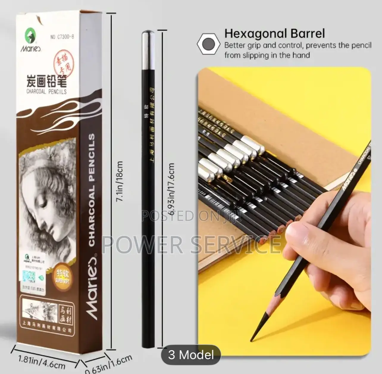 12pcs Marie's Charcoal Pencils -Extra Soft / Soft / Medium