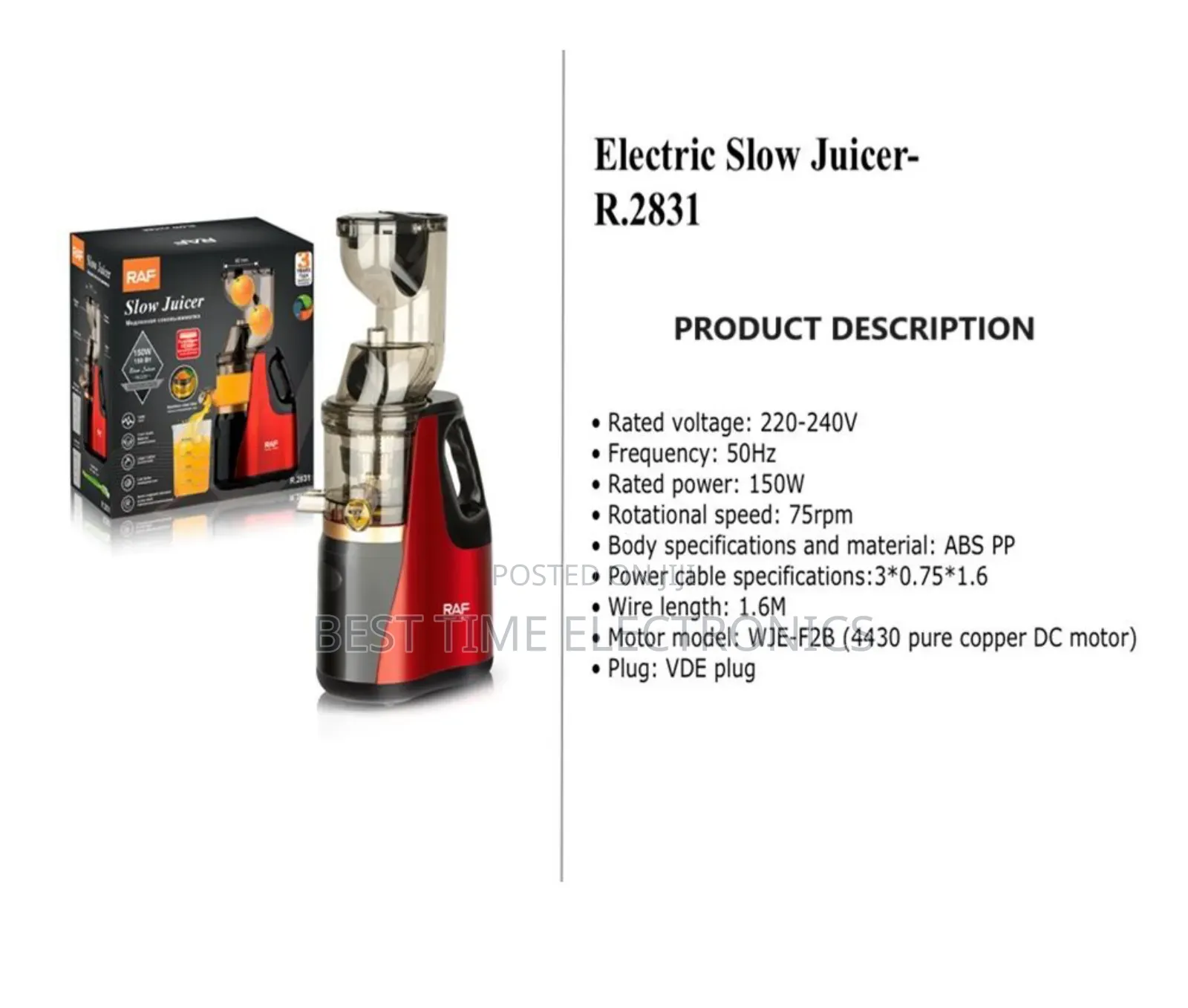 Raf 150w Slow Fruit Juicer and Extractor