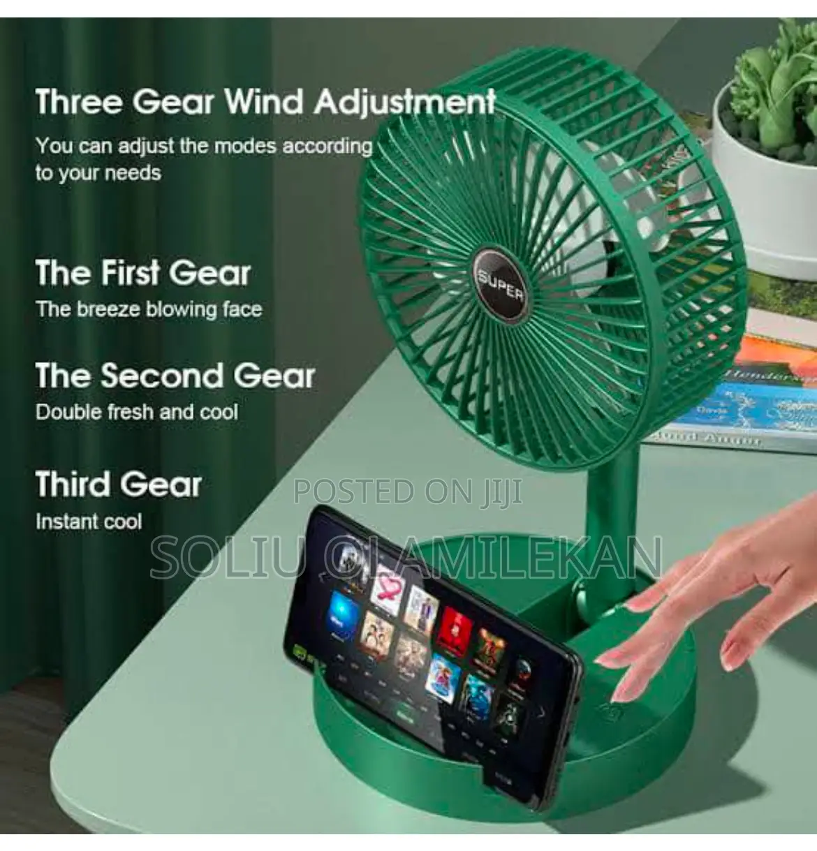 Rechagable Folding Storage Green Fan