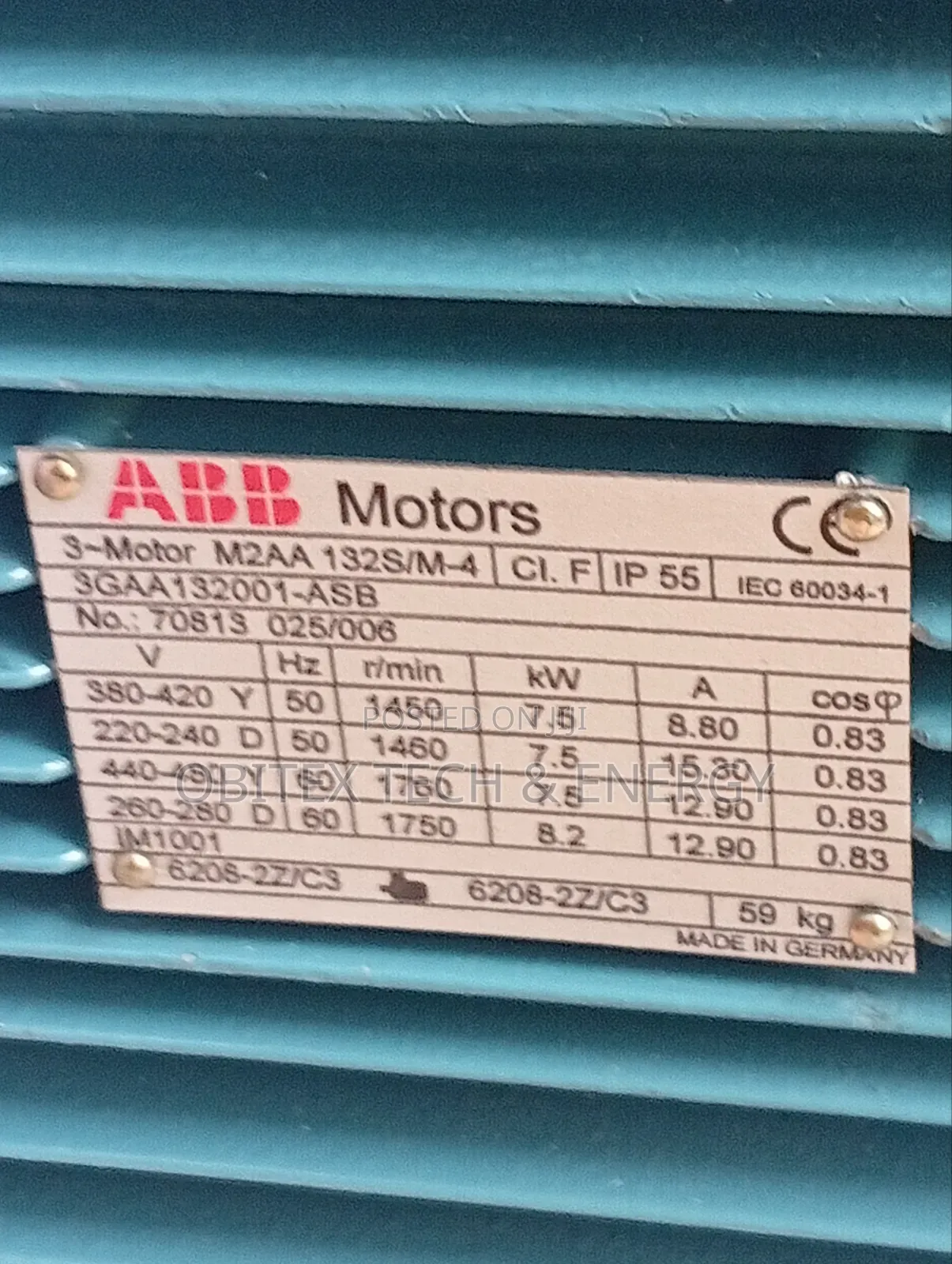 Abb Electric Motor 7.5kw - 3 Phase, Made in Germany