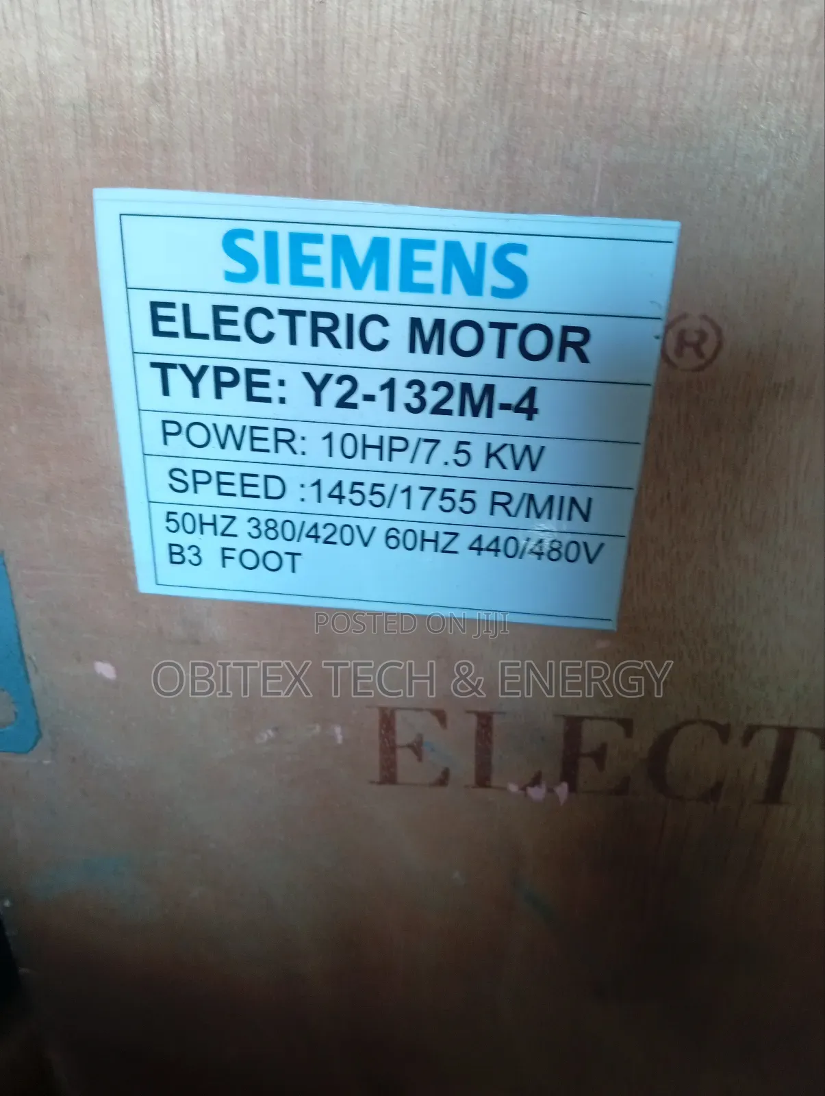 Siemens Electric Motor Y2-132m-4, 10hp (7.5kw) B3 Foot Mount