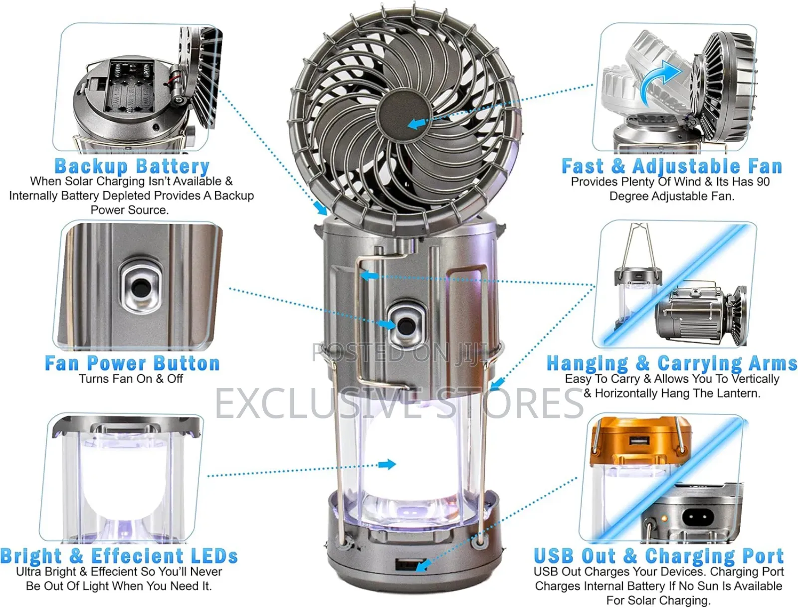 Large Solar Lantern Powered Led Light Fan