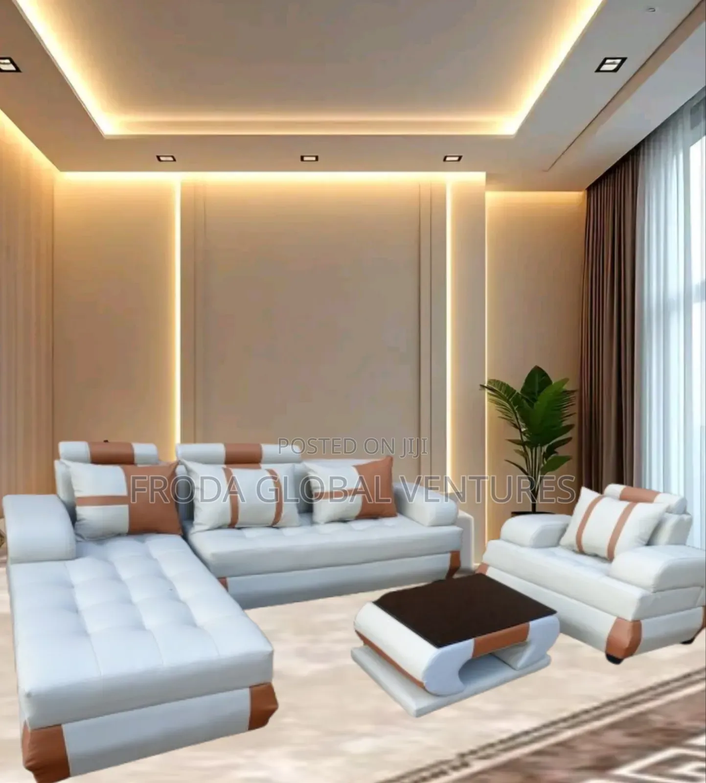 Beautiful L-Shape Sofa and Single Chair With. Leather Couch