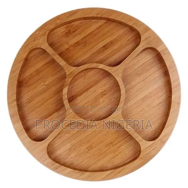 Round Wooden Snack Tray – 6 Compartments (27cm)