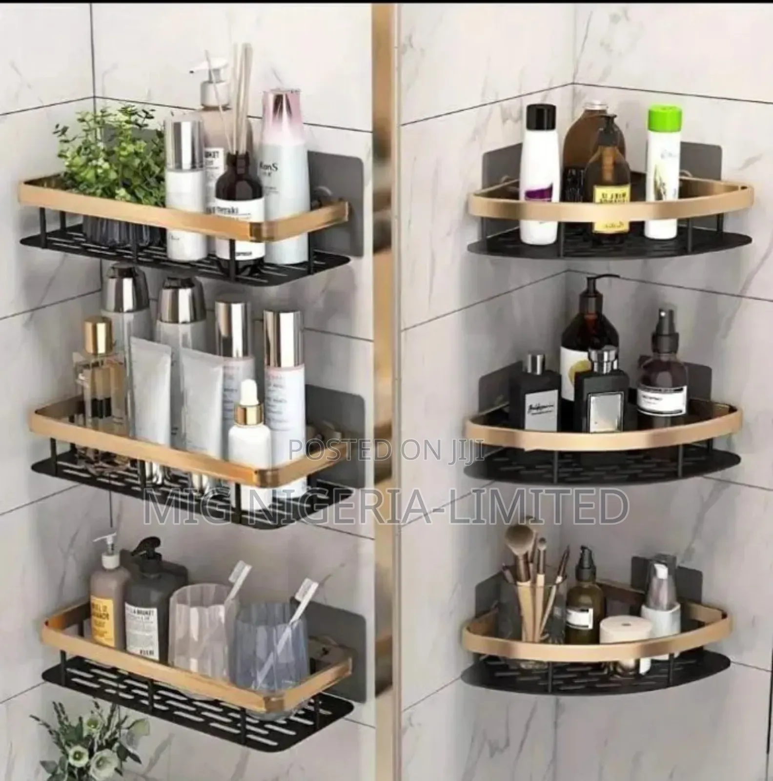 Versatile Corner Aluminium Bath Shelve and Gold Embodiment