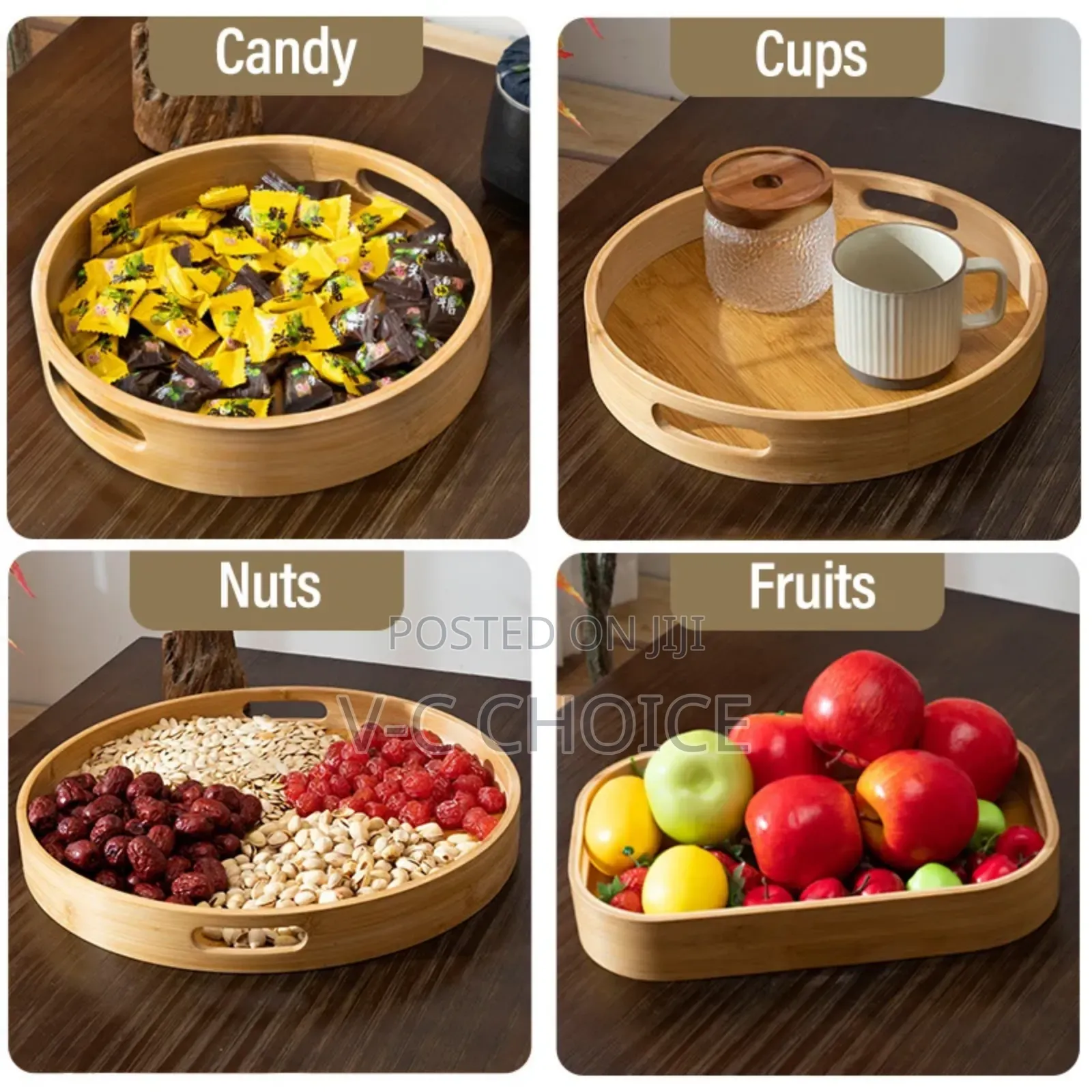 3 In1 Round  Bamboo Wooden Serving Tray
