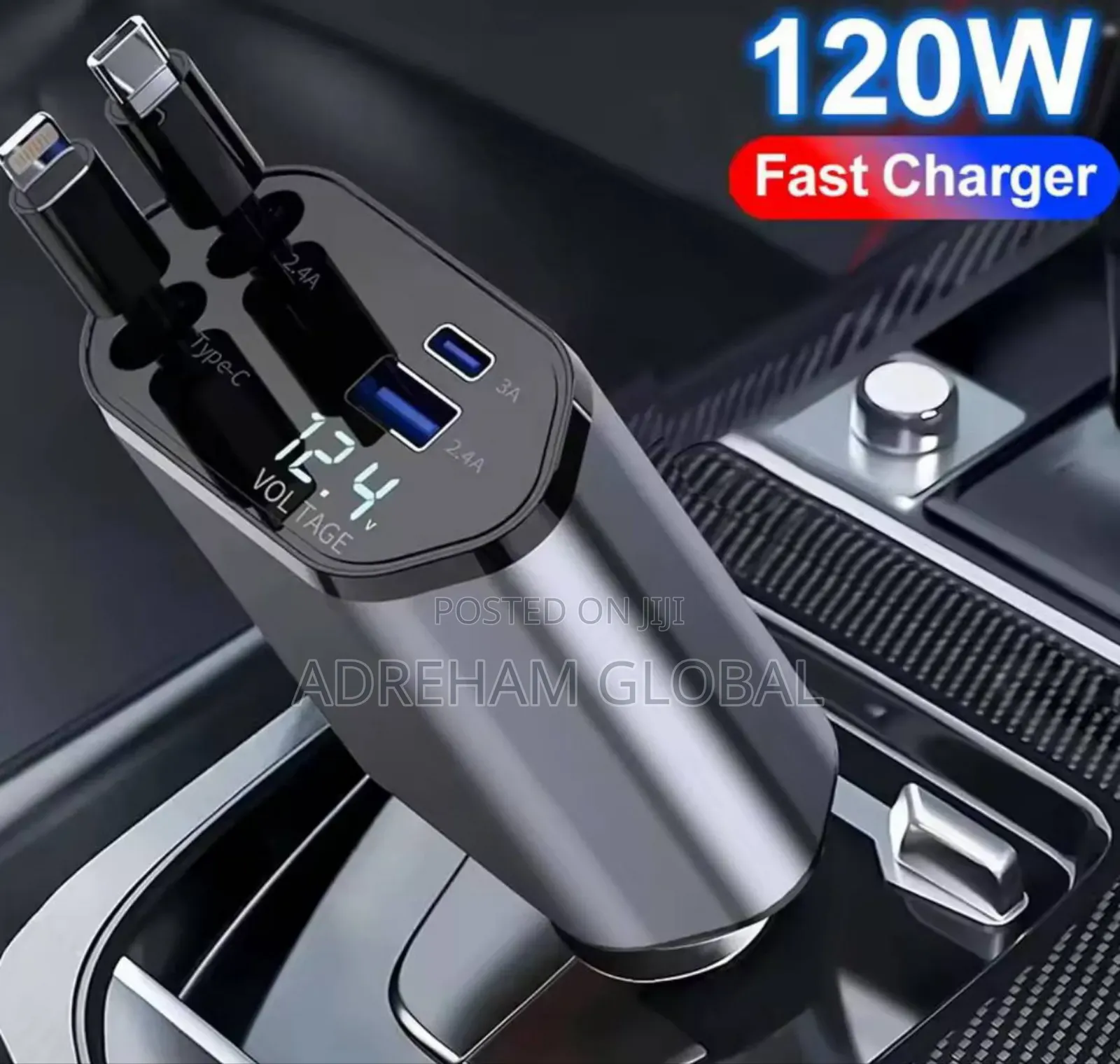 Retractable Car Charger,4 In1 Fast Charging Charger 120w,