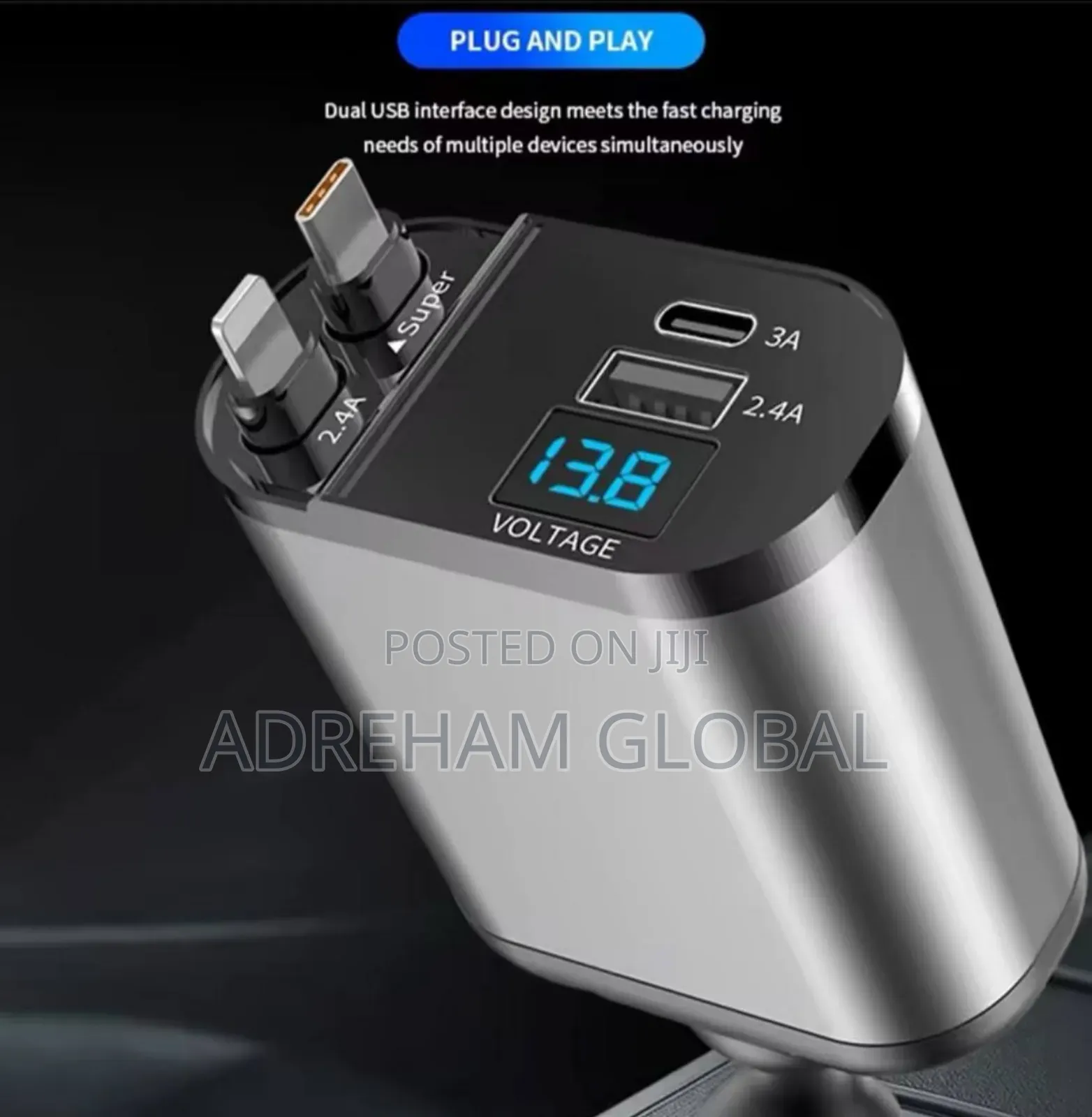 Retractable Car Charger,4 In1 Fast Charging Charger 120w,