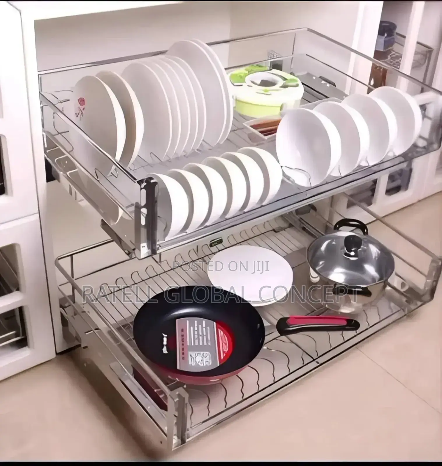 Double Drawer Plate Rack 80cm