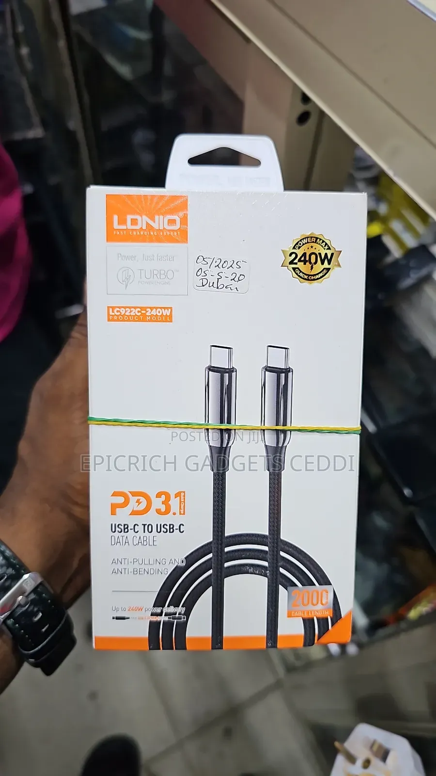 Ldnio Usb-C to Usb-C 240w 2m Data Cable + Super Fast Charge