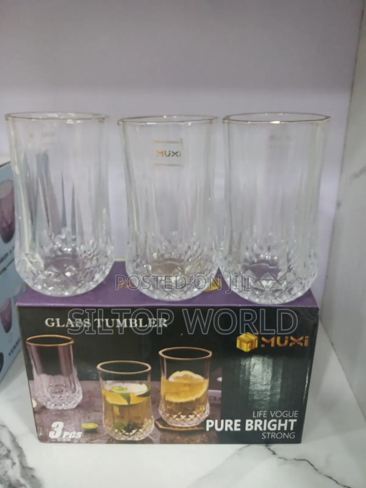 3pcs Muxi Glass Tumbler With Gold Line