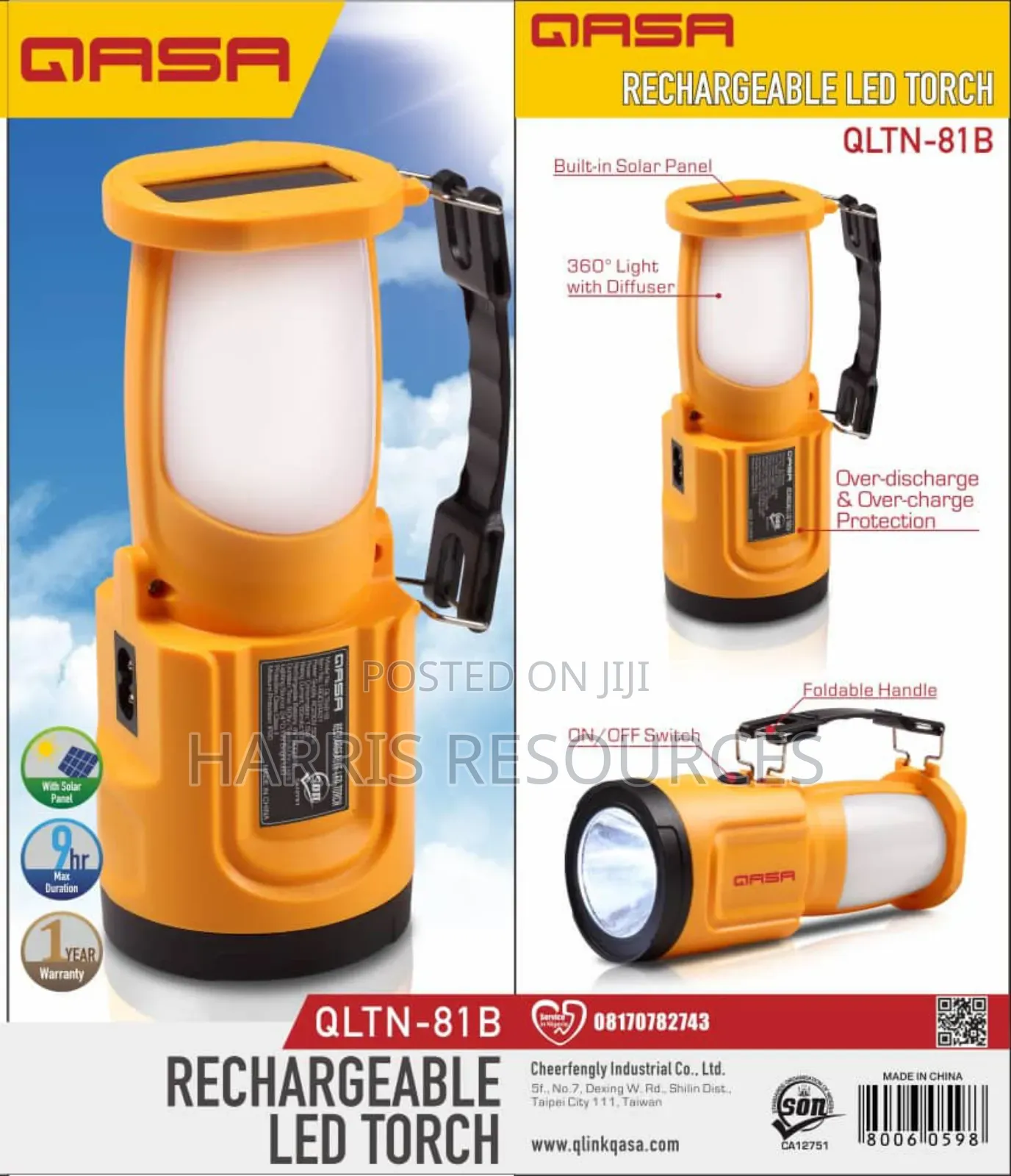 Qasa Rechargeable Solar Lantern Torchlight- 9 Hours Work