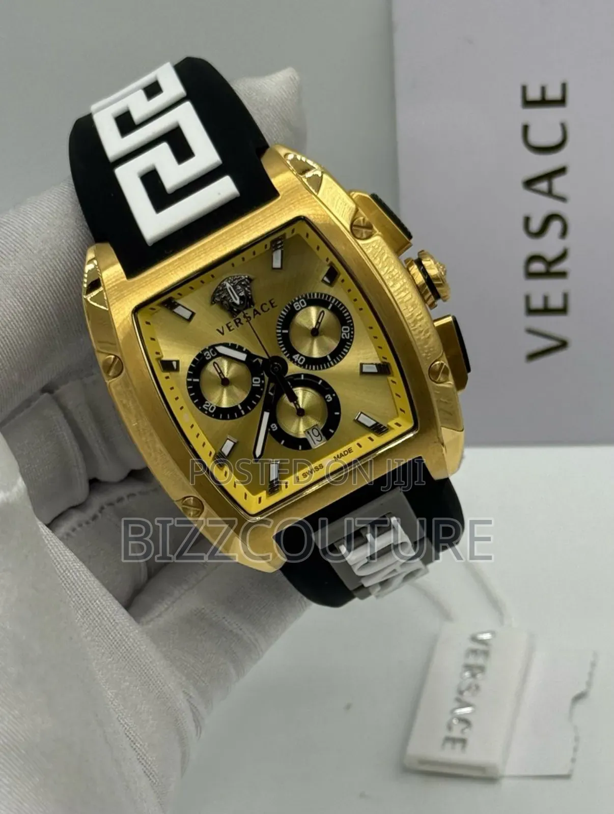 Original Versace Gold Dial Chronograph Rubber Strap Watch