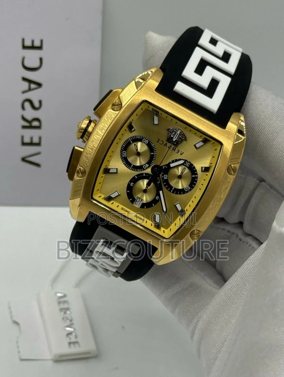 Original Versace Gold Dial Chronograph Rubber Strap Watch
