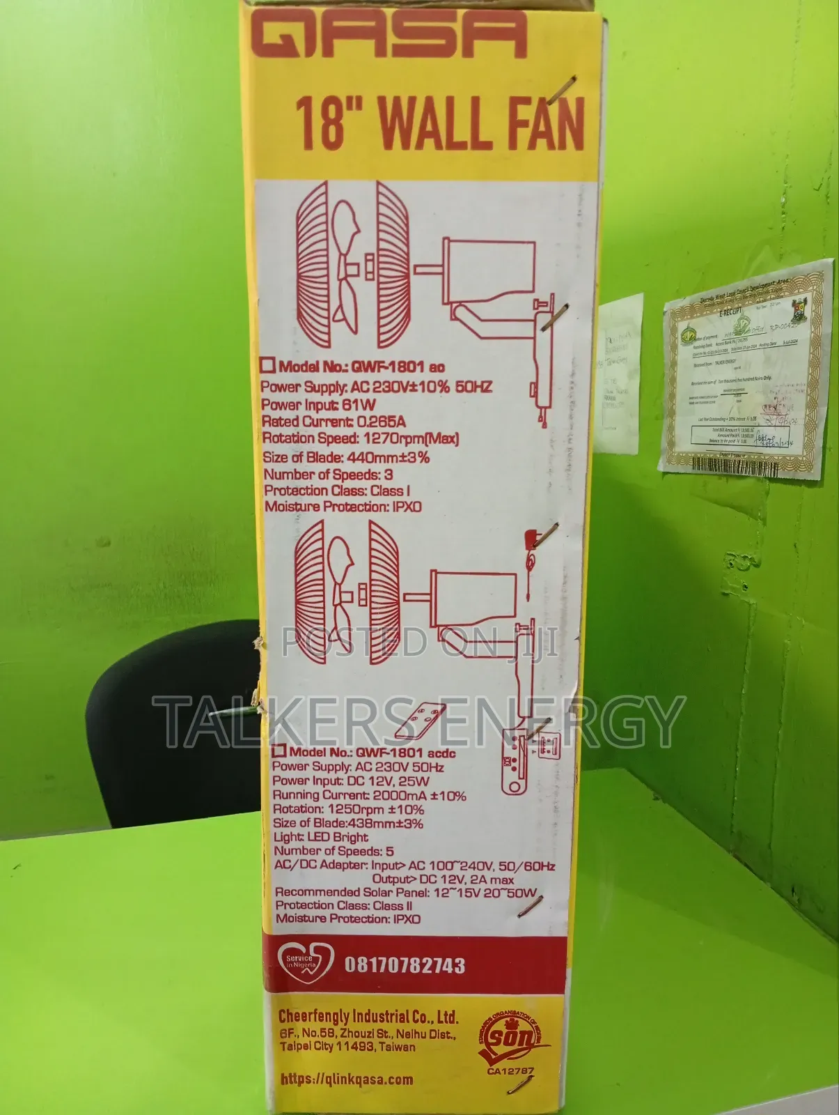 12v Dc/Ac 18 Inches (Non Rechargable) Wall Fan