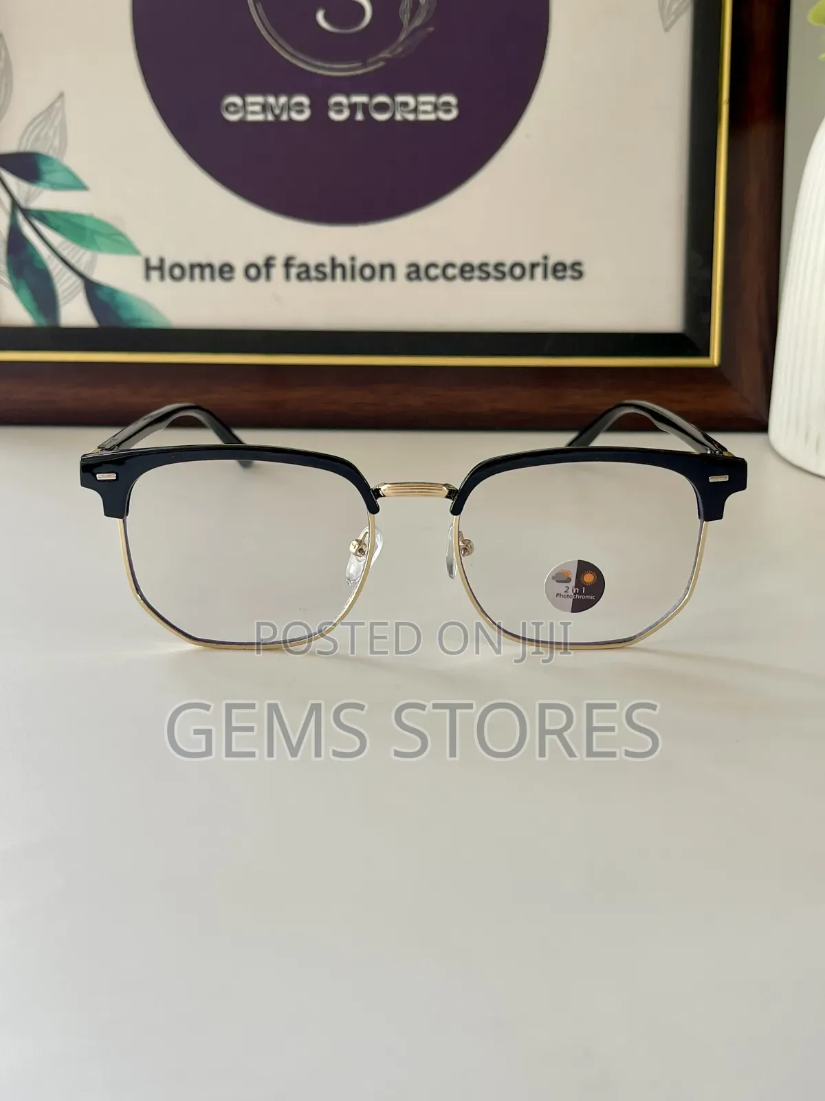 Modern Black Gold Photochromic Semi-Rimless Glasses