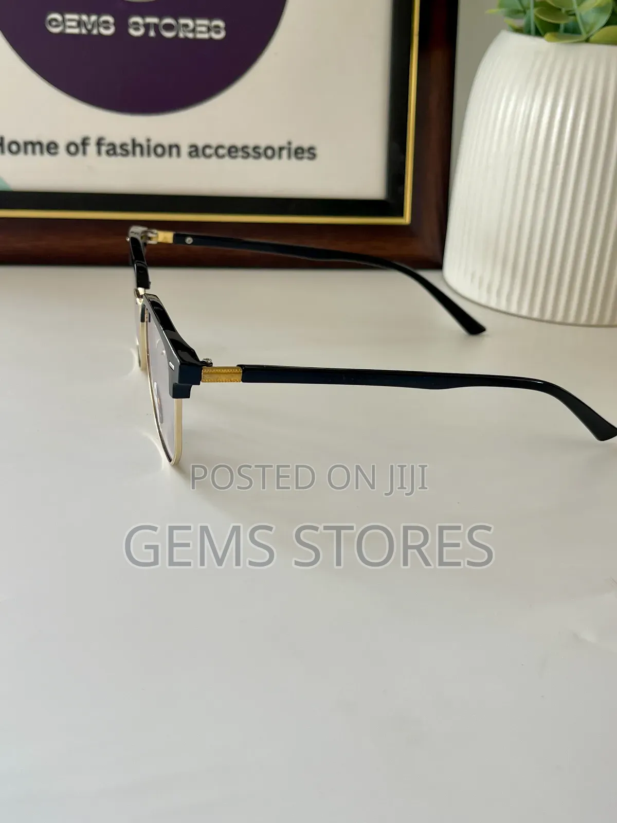 Modern Black Gold Photochromic Semi-Rimless Glasses