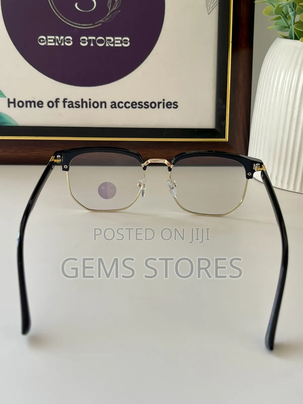 Modern Black Gold Photochromic Semi-Rimless Glasses