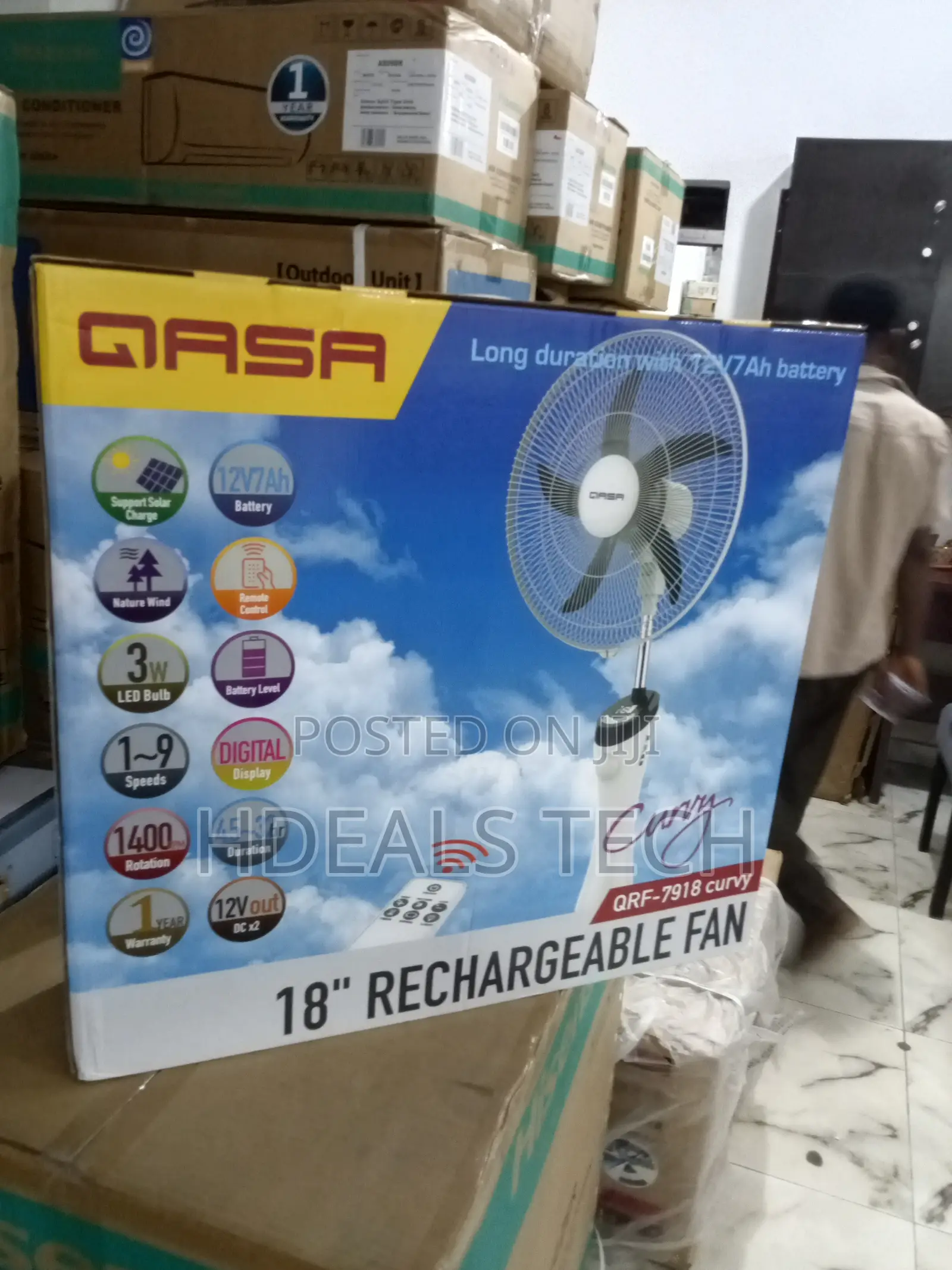 Qasa 18" Fan - 12v Battery,Remote Control,Led - QRF-7918